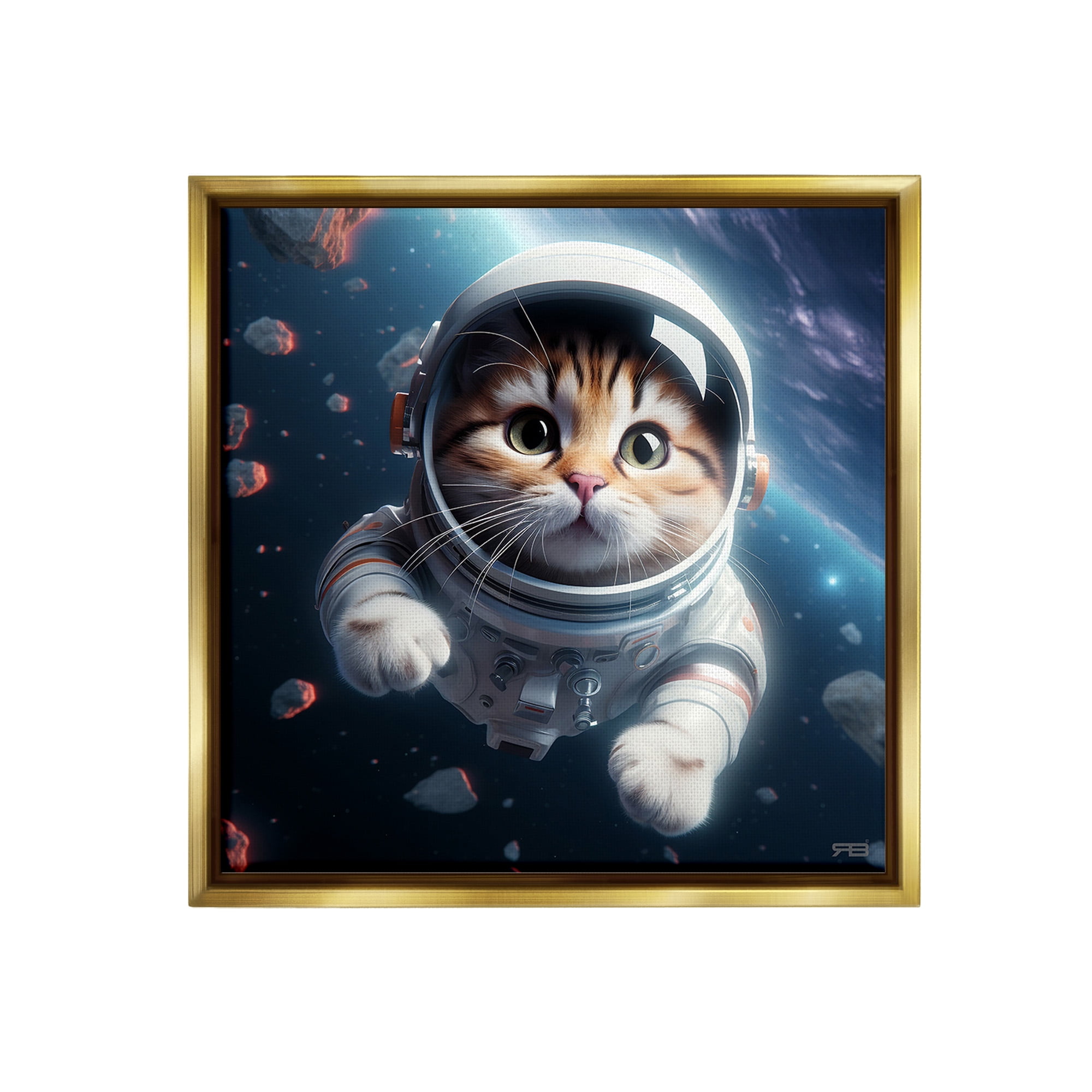Stupell Industries Astronaut Cat in Space Animals & Insects Painting Gold Floater Framed Canvas Art Print Wall Art, 25 x 25