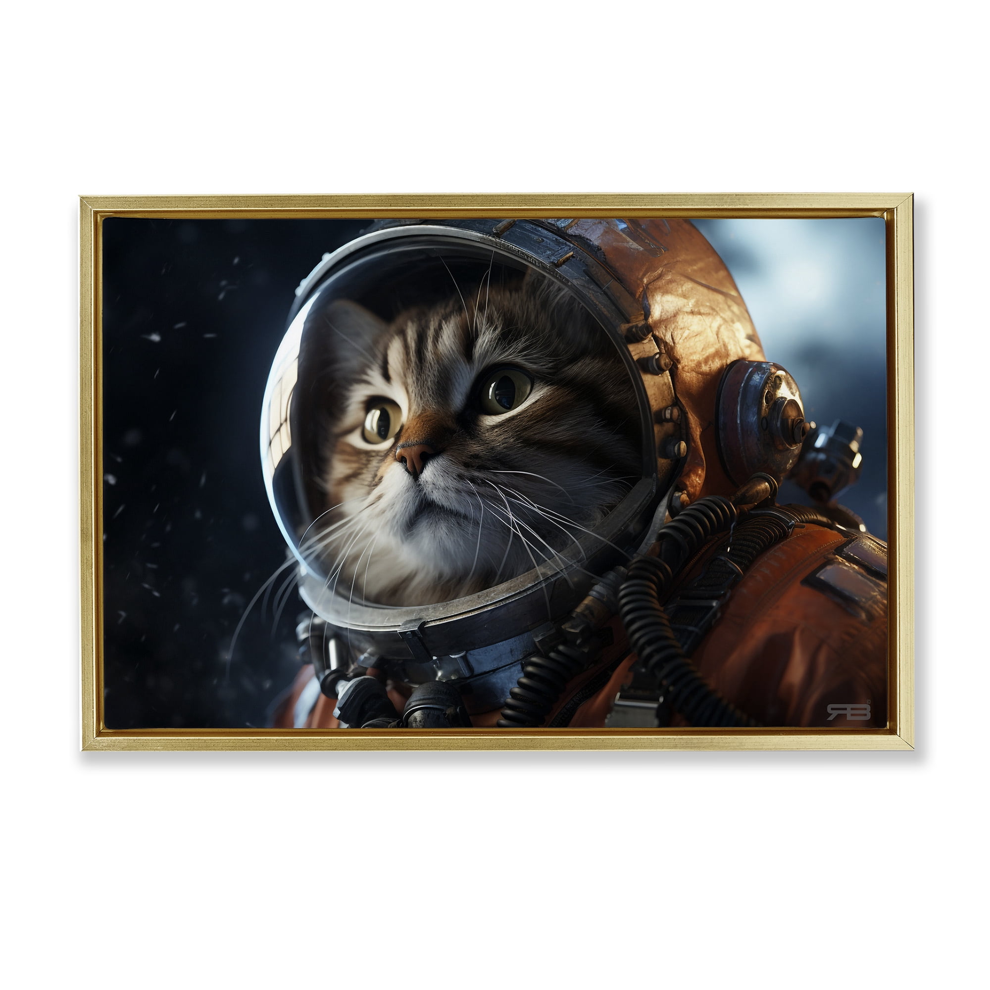 Stupell Industries Astronaut Cat in Space Animals & Insects Painting Gold Floater Framed Canvas Art Print Wall Art, 31 x 21
