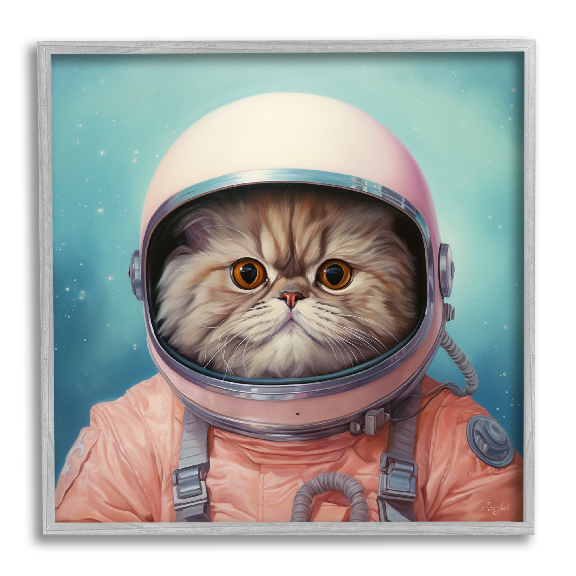 Stupell Industries Astronaut Cat in Space Animals & Insects Painting Gray Framed Art Print Wall Art, 12 x 12