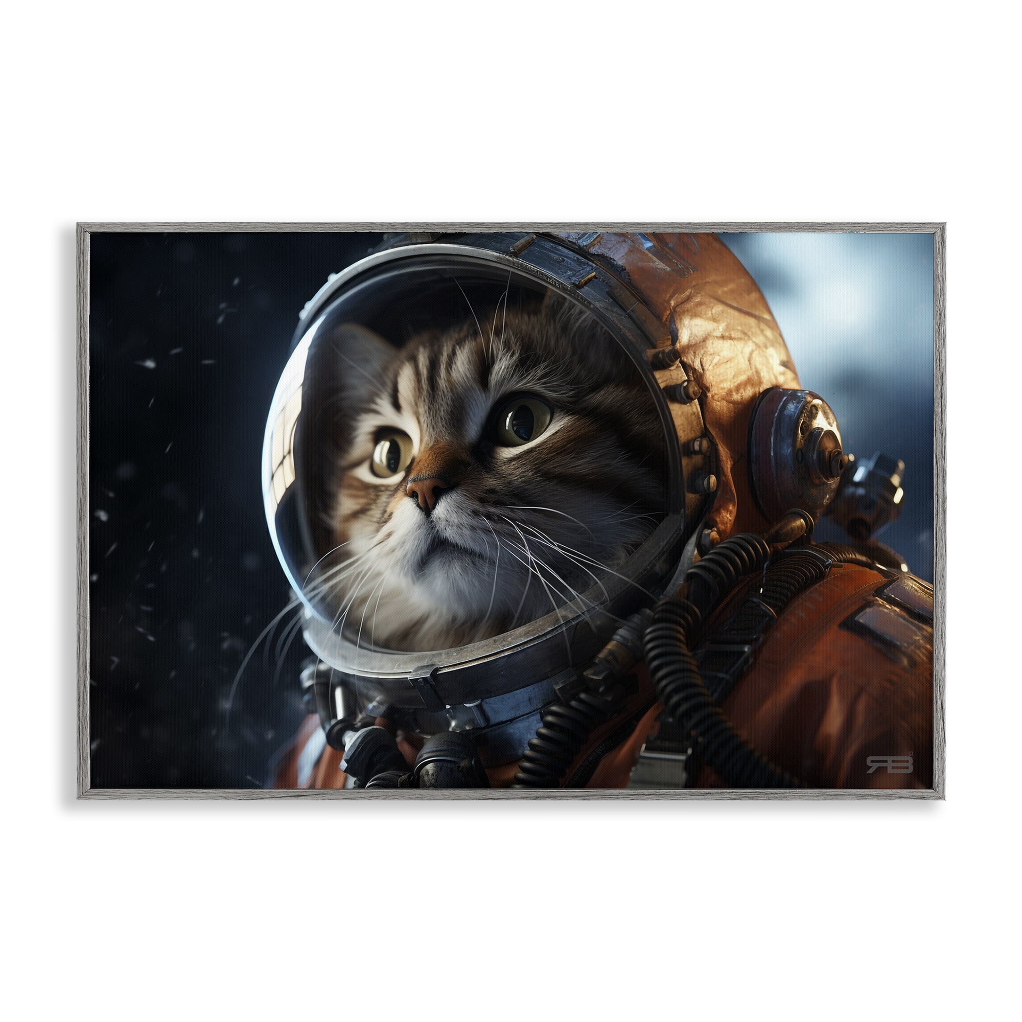 Stupell Industries Astronaut Cat in Space Animals & Insects Painting Gray Framed Art Print Wall Art, 30 x 20