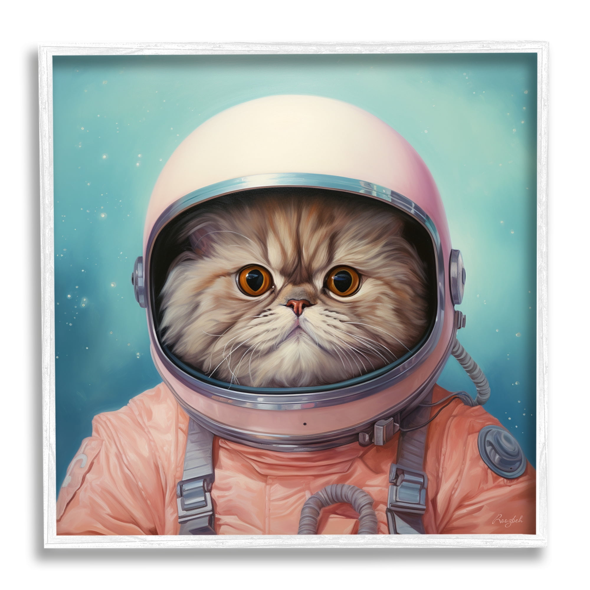 Stupell Industries Astronaut Cat in Space Animals & Insects Painting White Framed Art Print Wall Art, 17 x 17