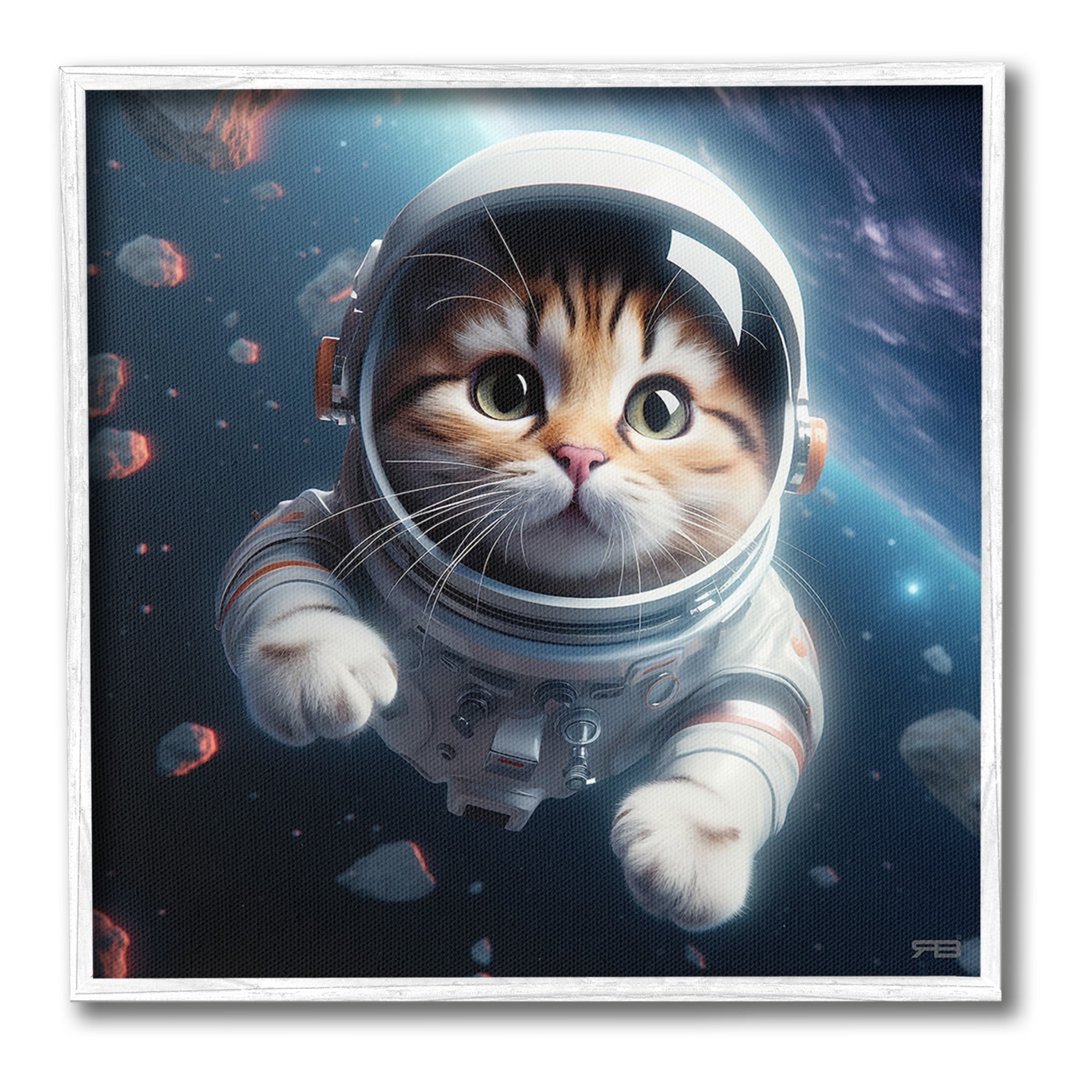 Stupell Industries Astronaut Cat in Space Animals & Insects Painting White Framed Art Print Wall Art, 24 x 24