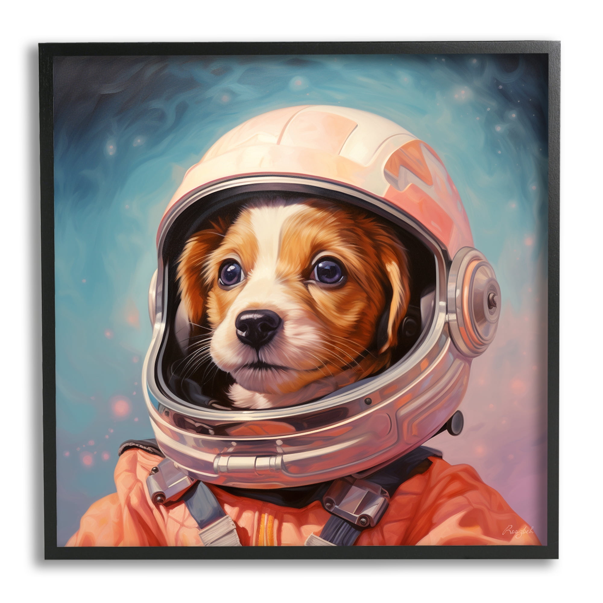 Stupell Industries Astronaut Dog in Space Animals & Insects Painting Black Framed Art Print Wall Art, 17 x 17