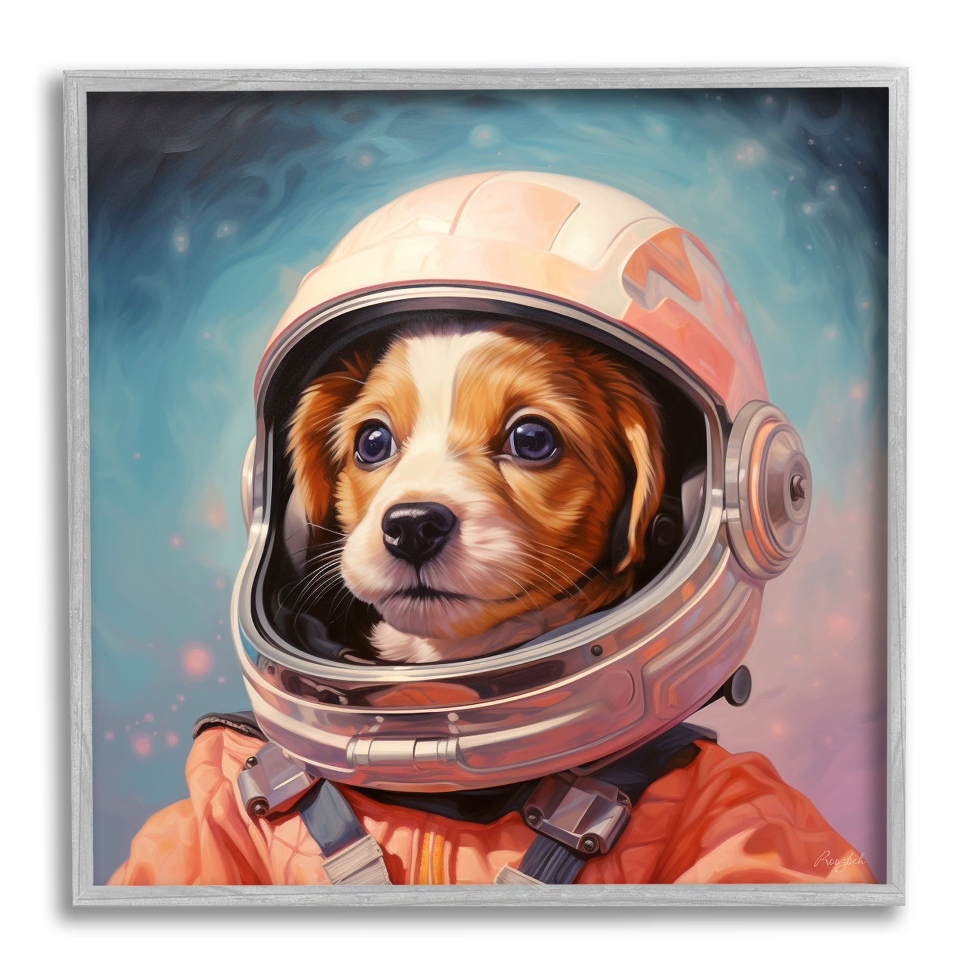 Stupell Industries Astronaut Dog in Space Animals & Insects Painting Gray Framed Art Print Wall Art, 12 x 12
