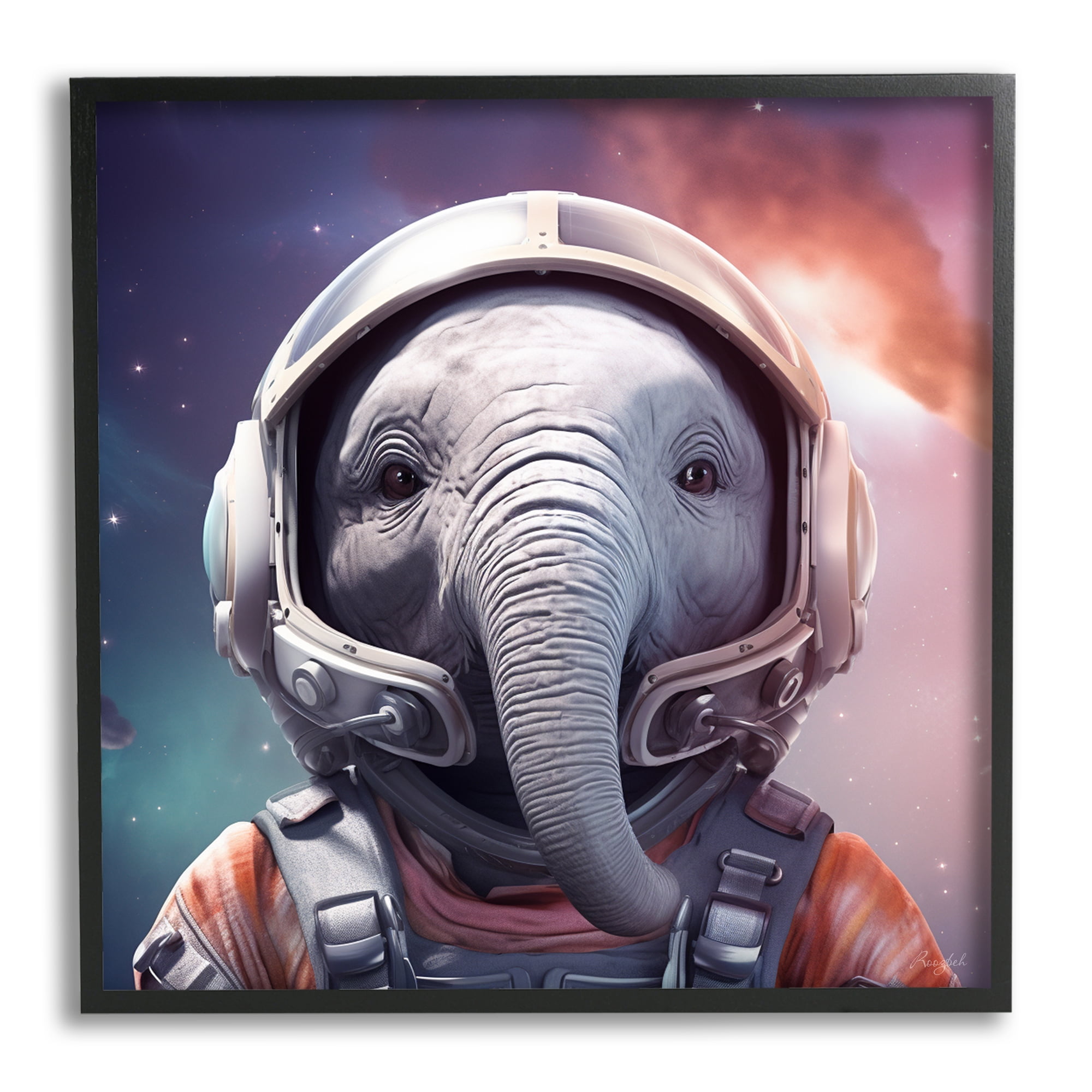 Stupell Industries Astronaut Elephant Portrait Animals & Insects Painting Black Framed Art Print Wall Art, 12 x 12