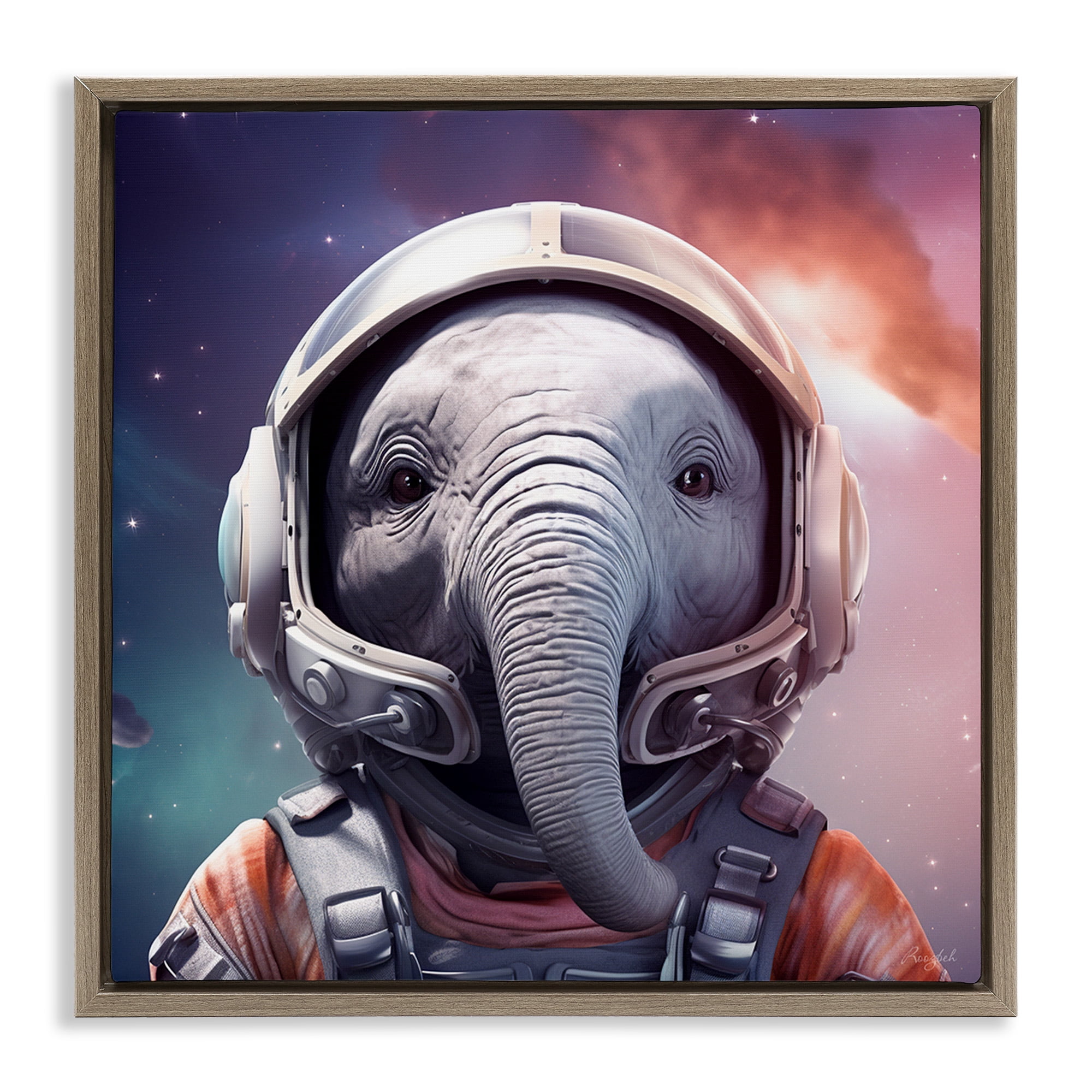 Stupell Industries Astronaut Elephant Portrait Animals & Insects Painting Brown Floater Framed Canvas Art Print Wall Art, 25 x 25