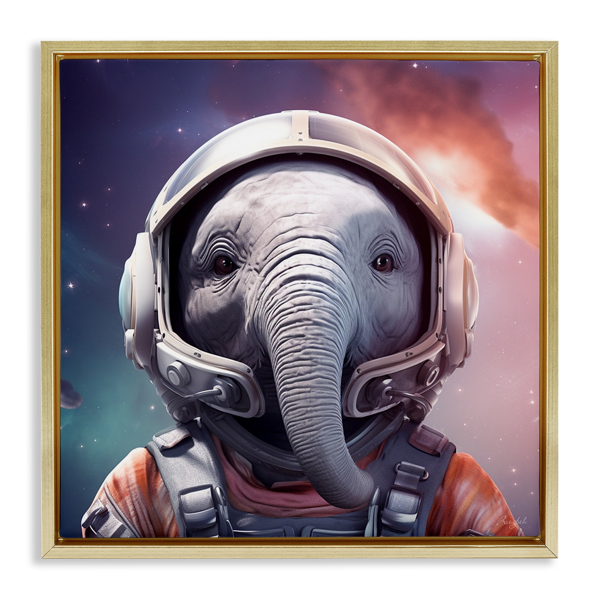 Stupell Industries Astronaut Elephant Portrait Animals & Insects Painting Gold Floater Framed Canvas Art Print Wall Art, 25 x 25