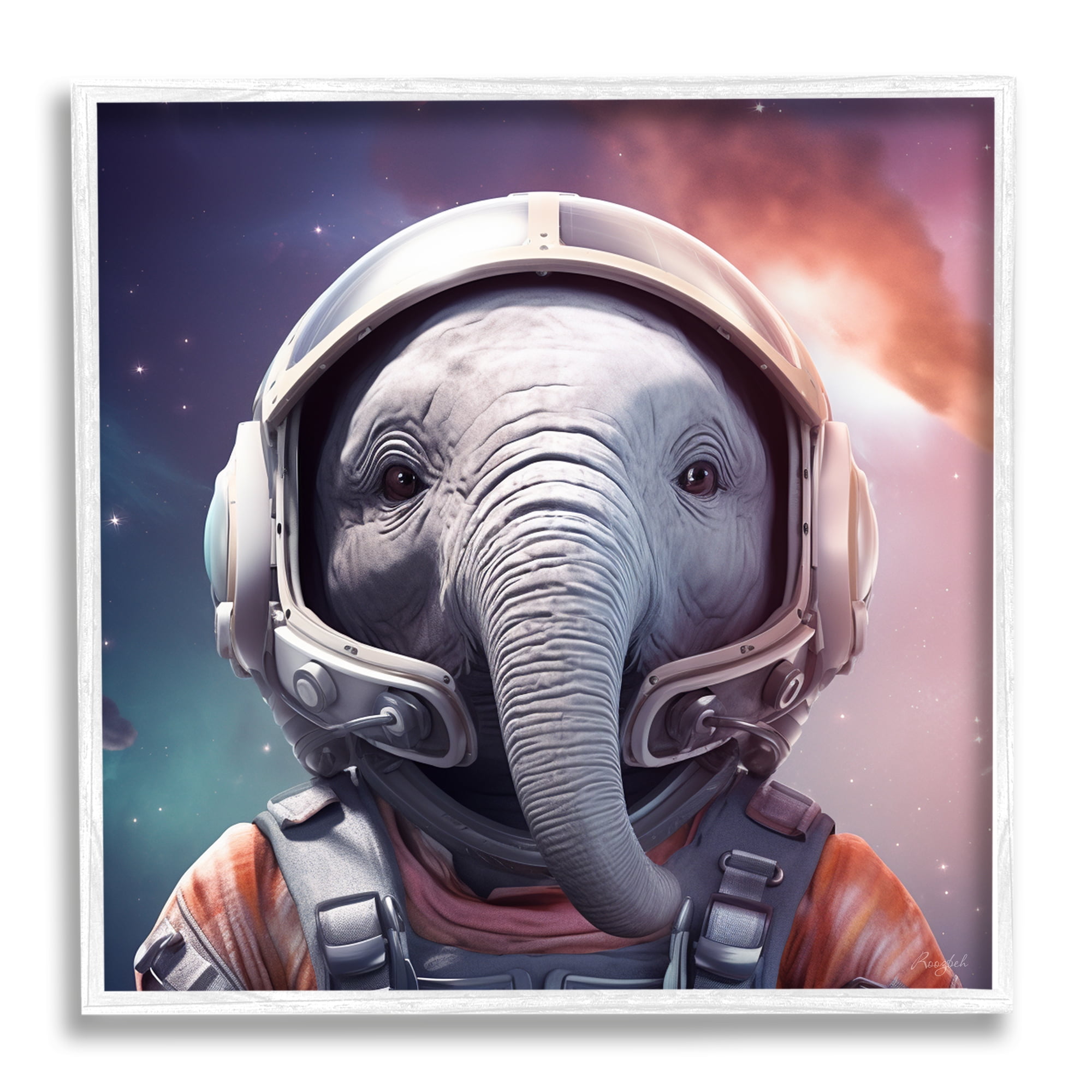 Stupell Industries Astronaut Elephant Portrait Animals & Insects Painting White Framed Art Print Wall Art, 24 x 24