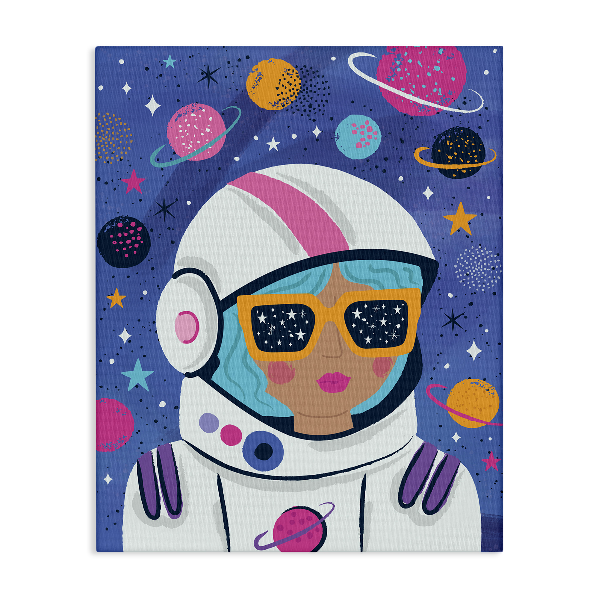 Stupell Industries Astronaut Gal in Space Astrology & Stars Painting Wrapped Canvas Art Print Wall Art, 36 x 48
