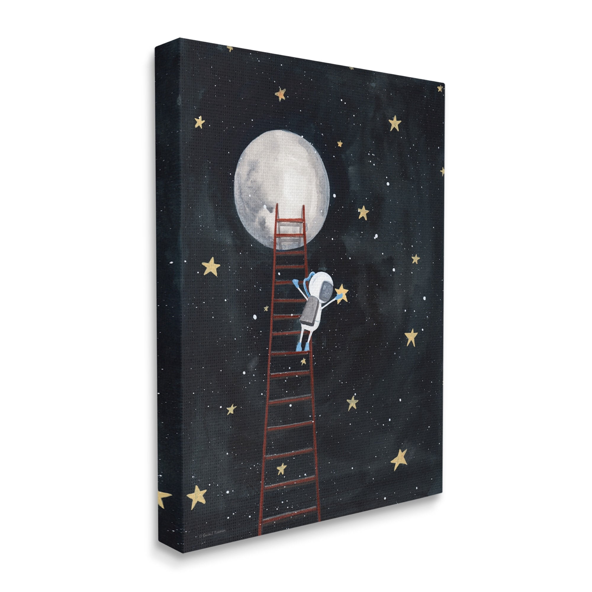Stupell Industries Astronaut Hanging Stars Outer Space Ladder to Moon,24 x 30,Designed by Rachel Nieman