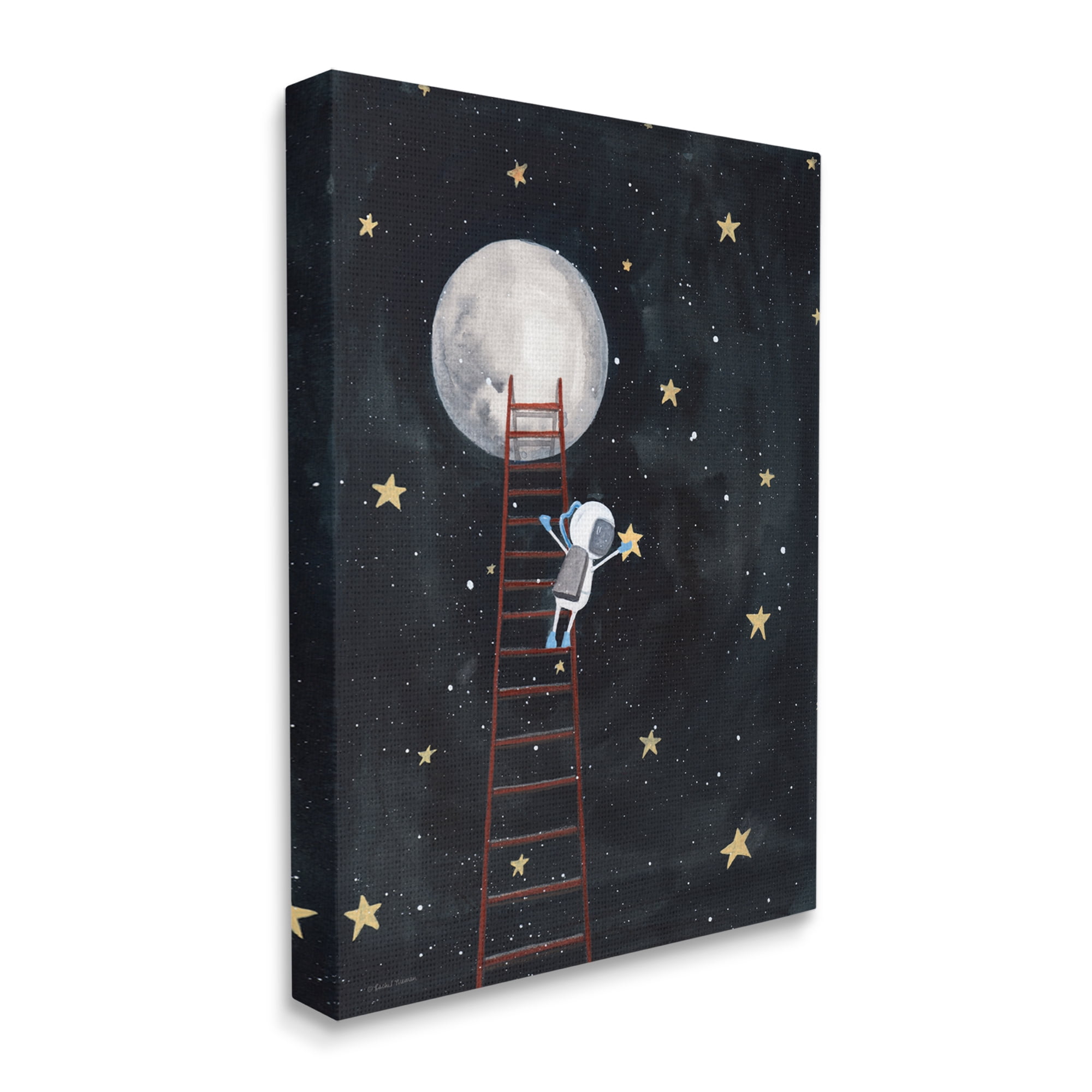 Stupell Industries Astronaut Hanging Stars Outer Space Ladder to Moon Graphic Art Gallery-Wrapped Canvas Print Wall Art, 36x48, by Rachel Nieman