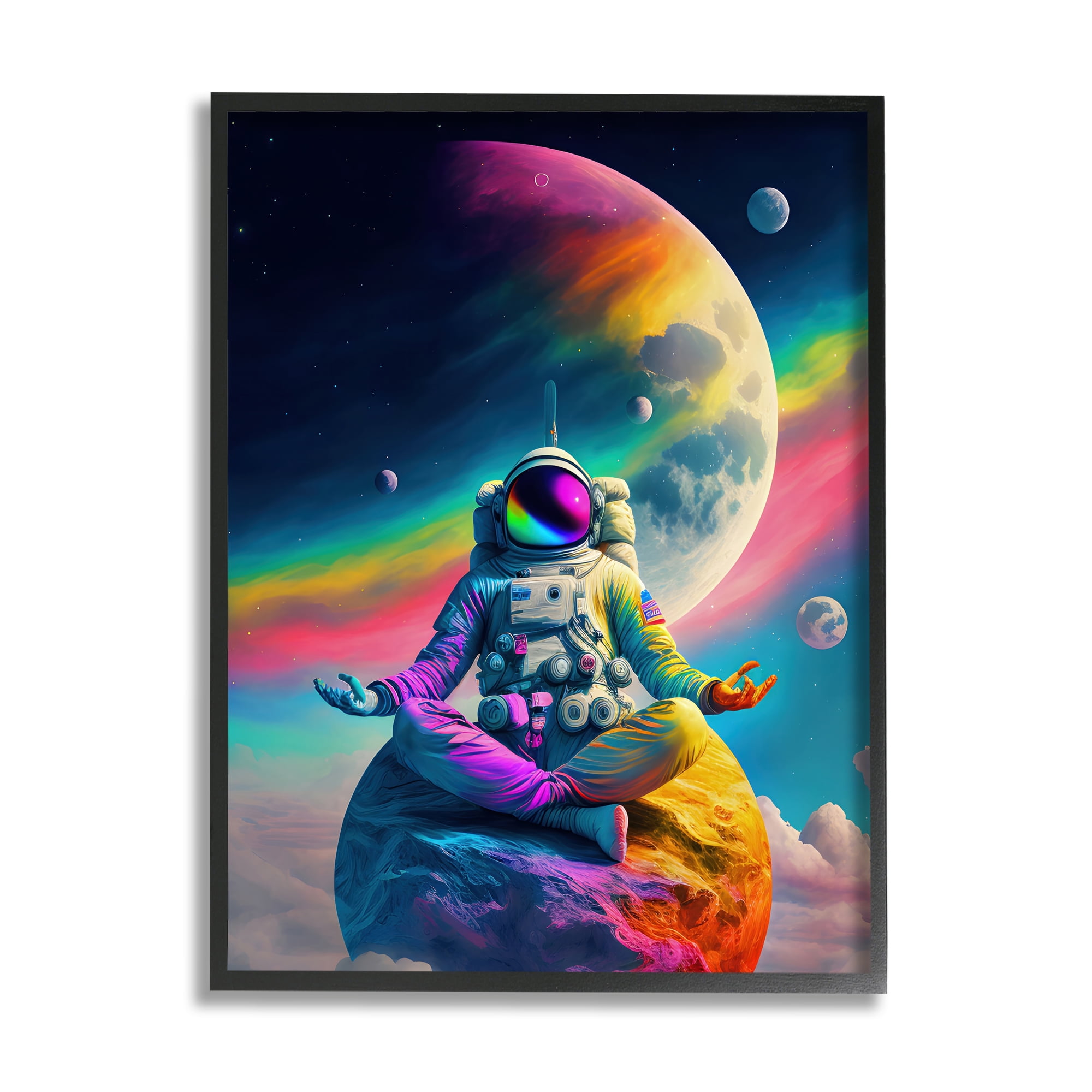 Stupell Industries Astronaut Meditating on Moon Novelty Painting Black Framed Art Print Wall Art, 11 x 14