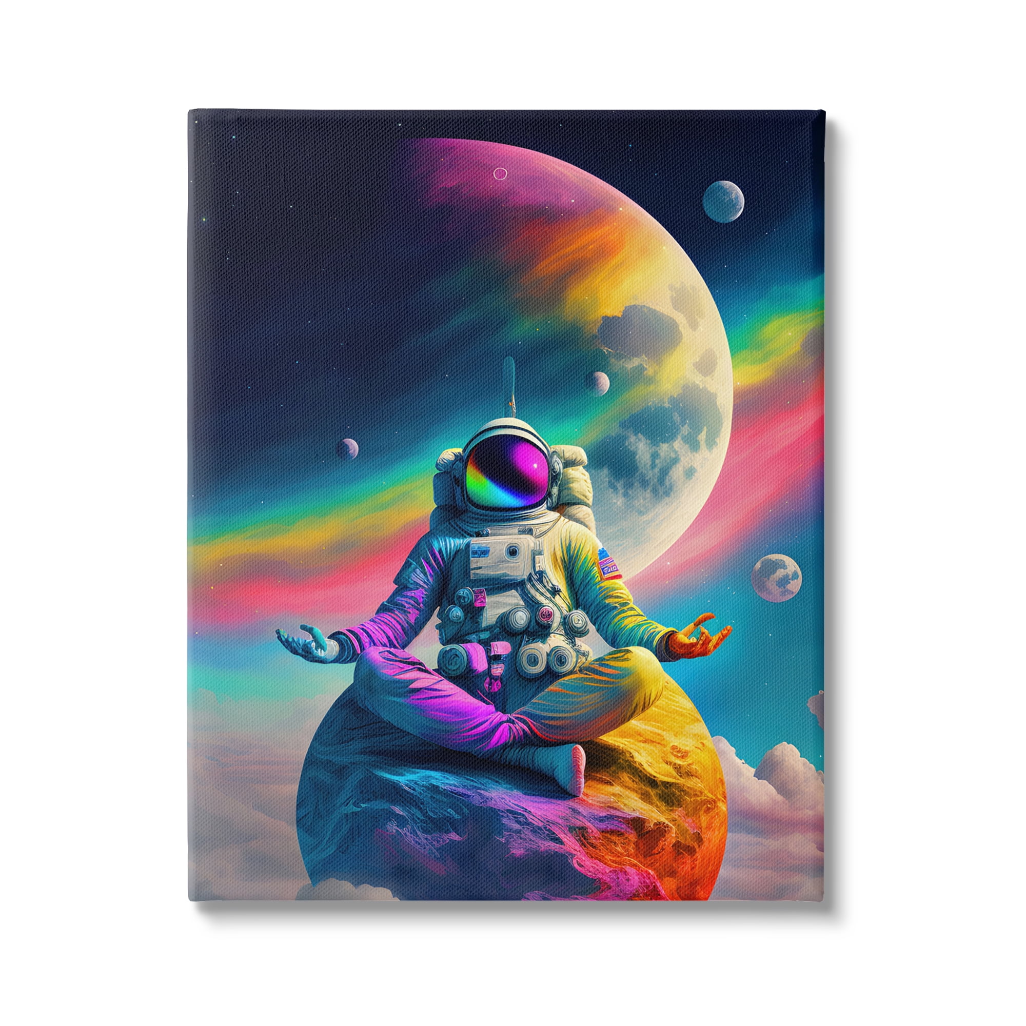 Stupell Industries Astronaut Meditating on Moon Novelty Painting Gallery Wrapped Canvas Art Print Wall Art, 24 x 30