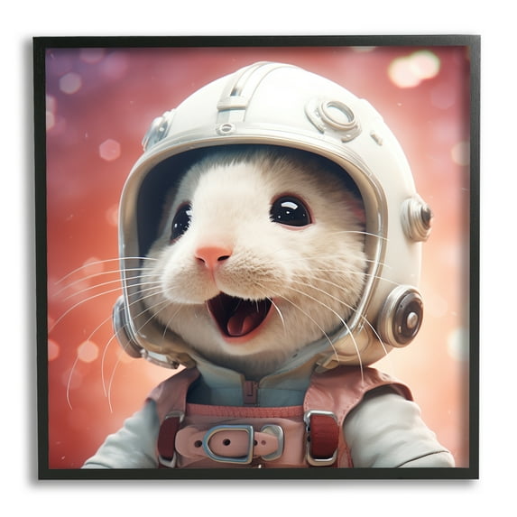 Stupell Industries Astronaut Mouse Portrait Animals & Insects Painting Black Framed Art Print Wall Art, 24 x 24