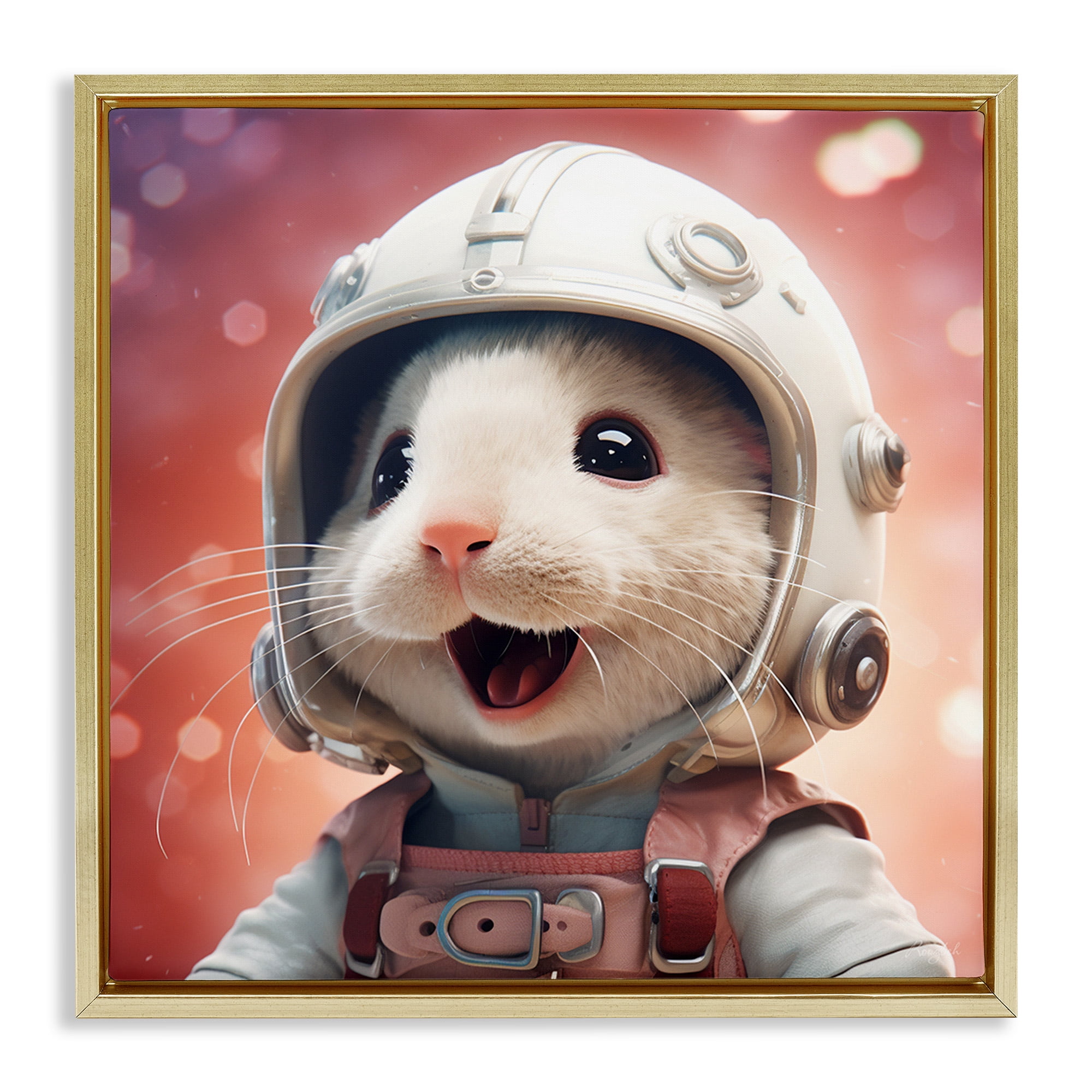 Stupell Industries Astronaut Mouse Portrait Animals & Insects Painting Gold Floater Framed Canvas Art Print Wall Art, 25 x 25