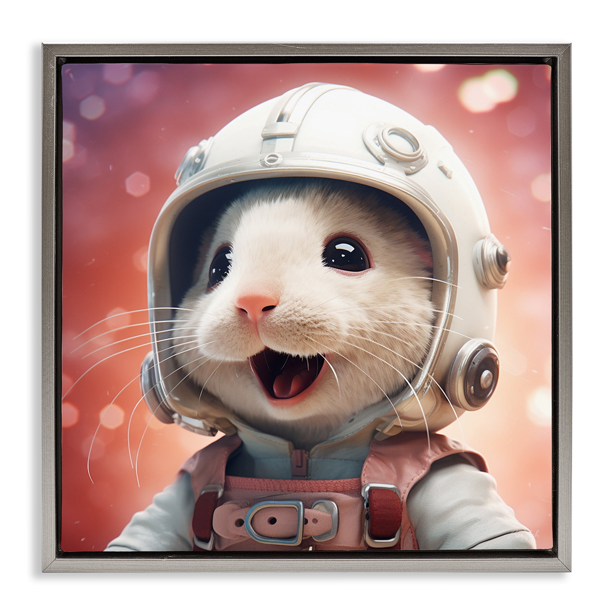 Stupell Industries Astronaut Mouse Portrait Animals & Insects Painting Gray Floater Framed Canvas Art Print Wall Art, 18 x 18