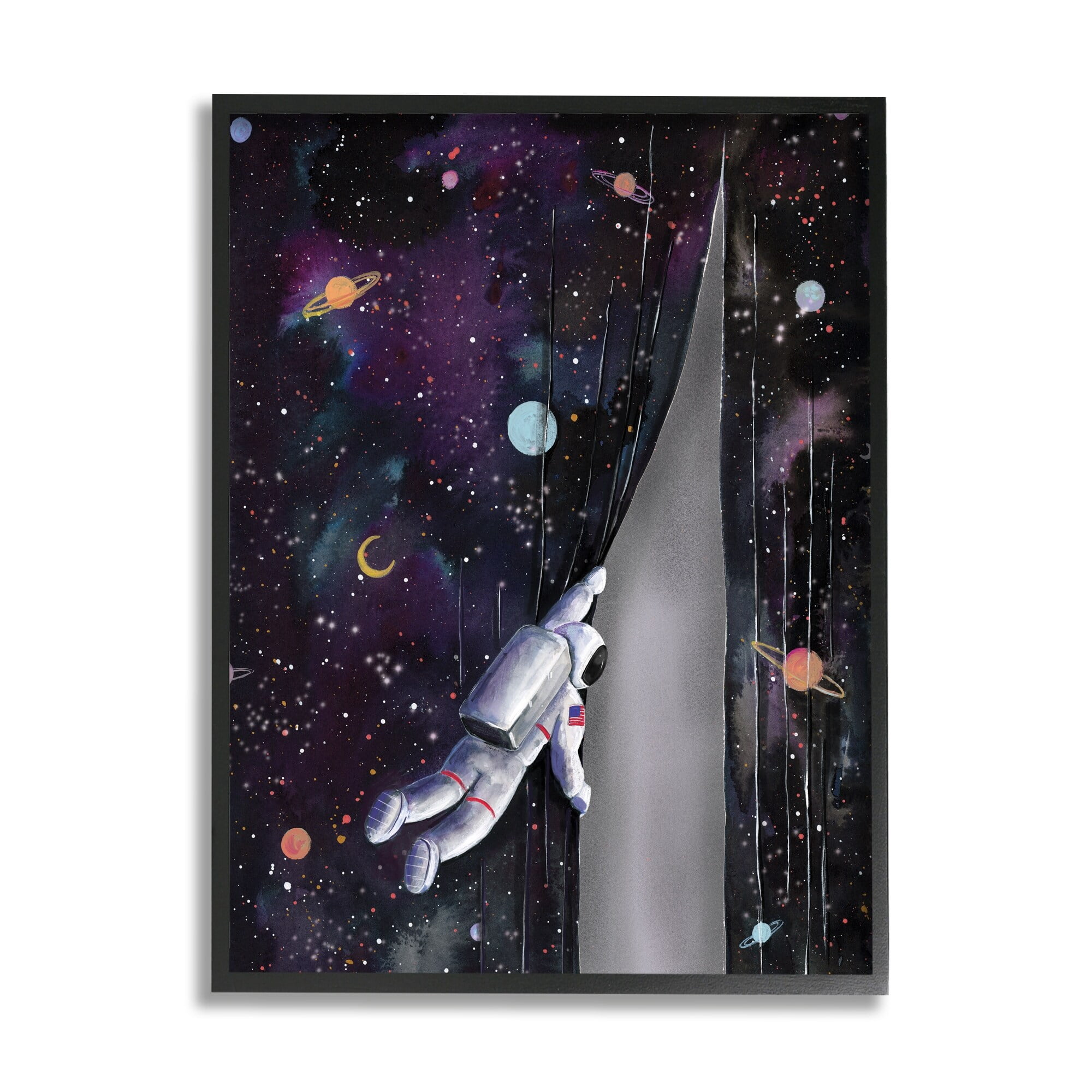 Stupell Industries Astronaut Opening Galaxy Surreal Universe Planets Stars Framed Wall Art, 11 x 14, Design by Rachel Nieman