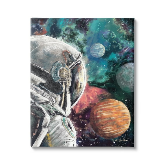 Stupell Industries Astronaut & Outer Space Novelty Painting Gallery Wrapped Canvas Art Print Wall Art, 16 x 20
