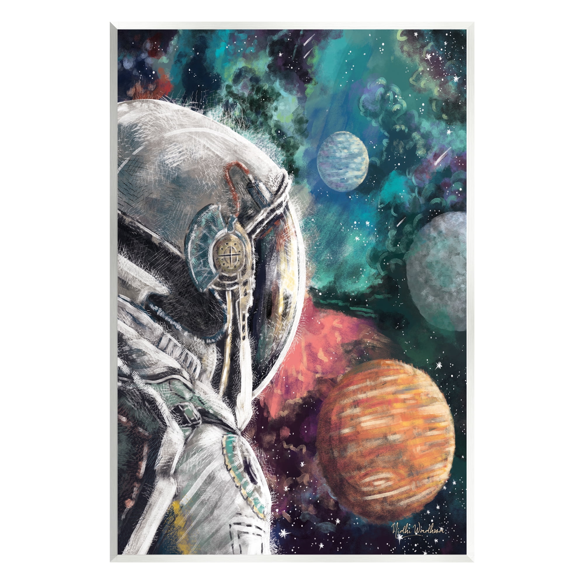 Stupell Industries Astronaut & Outer Space Novelty Painting Unframed Art Print Wall Art, 13 x 19