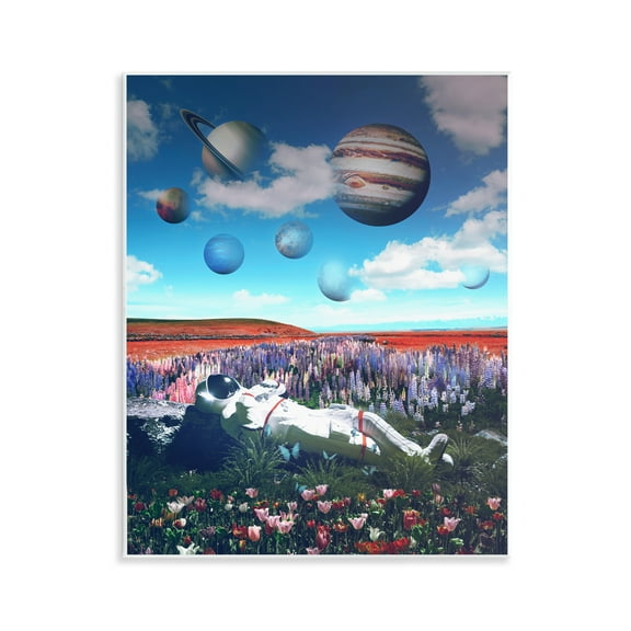 Stupell Industries Astronaut & Overhead Planets Astrology & Stars Painting Unframed Art Print Wall Art, 11 x 14