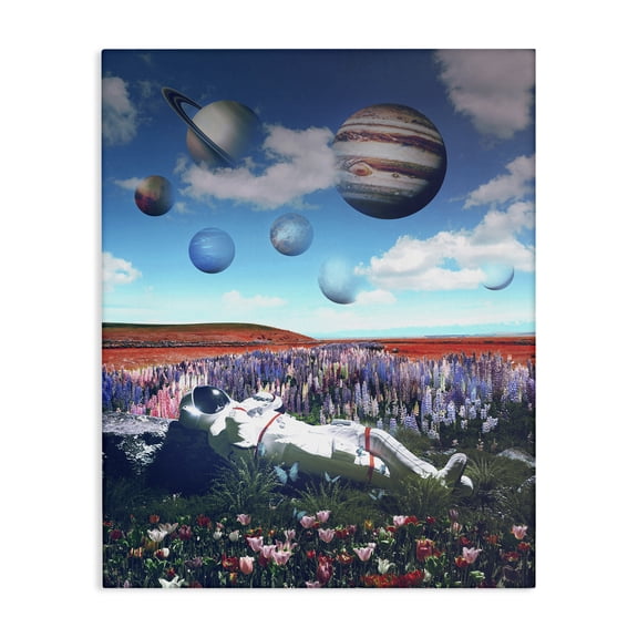 Stupell Industries Astronaut & Overhead Planets Astrology & Stars Painting Wrapped Canvas Art Print Wall Art, 24 x 30