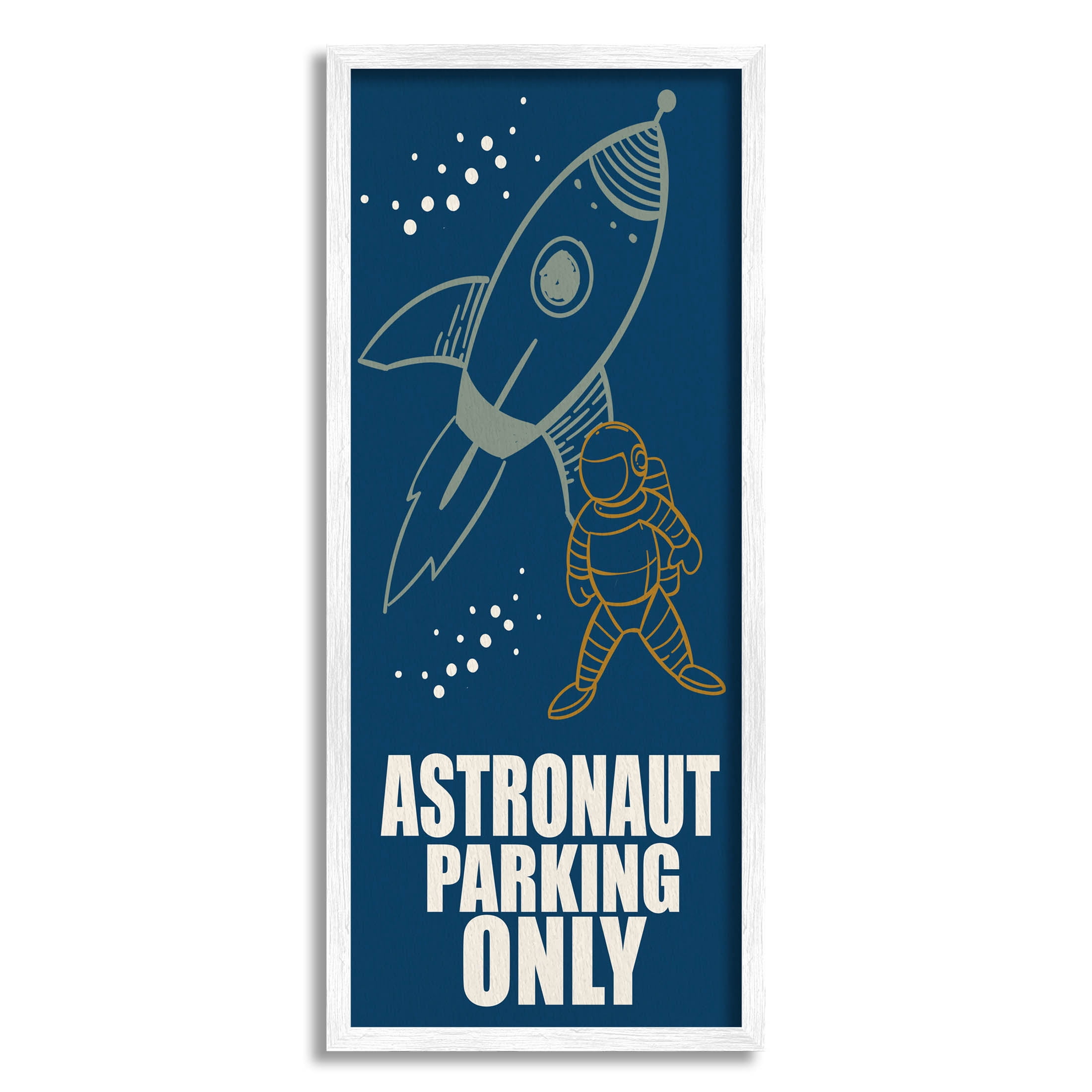 Stupell Industries Astronaut Parking Only Rocket Graphic Art White Framed Art Print Wall Art, Design by Kim Allen