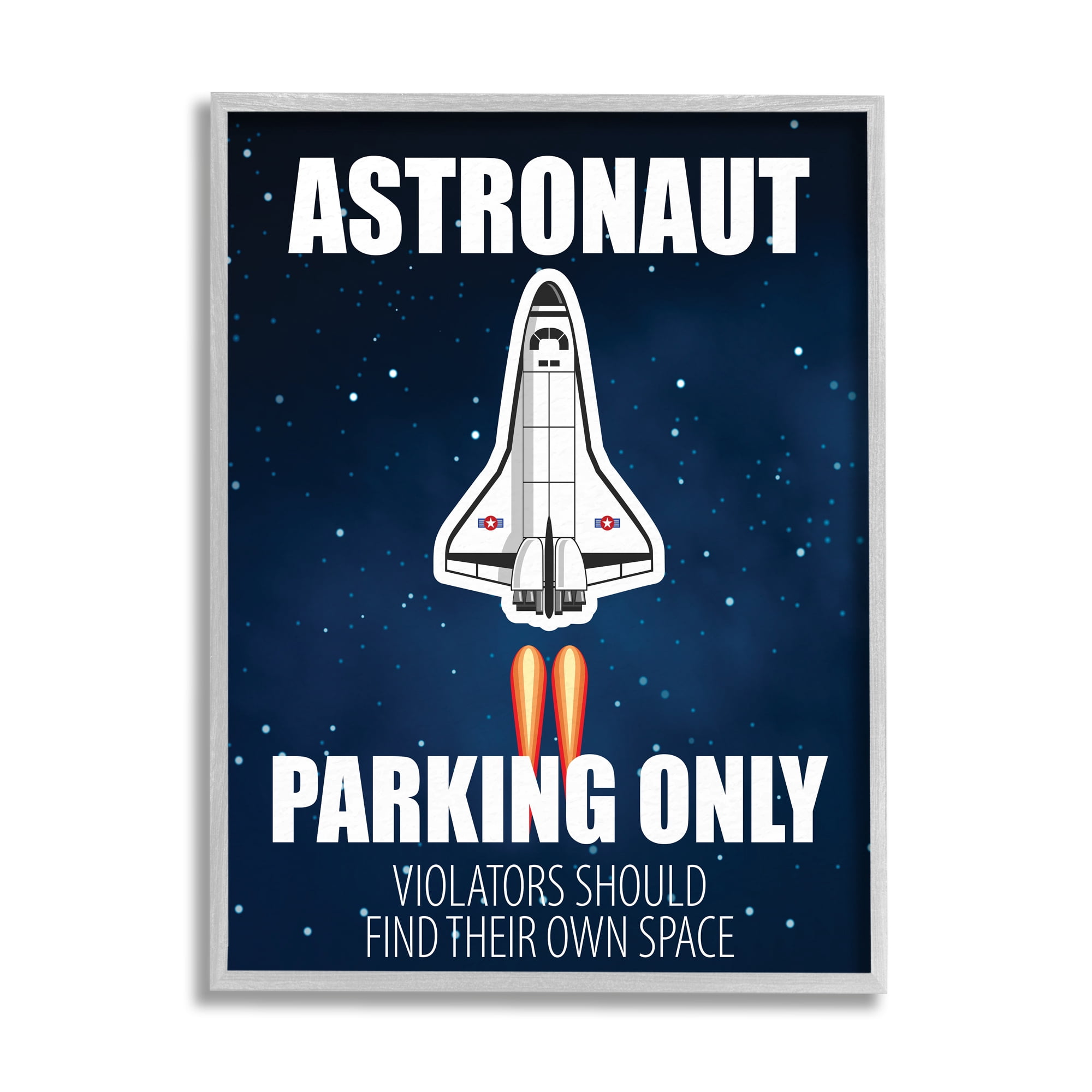 Stupell Industries Astronaut Parking Only Sign Kids Space Jet Humor Kids Painting Gray framed Art Print Wall Art, 16 x 20, Design by Kim Allen