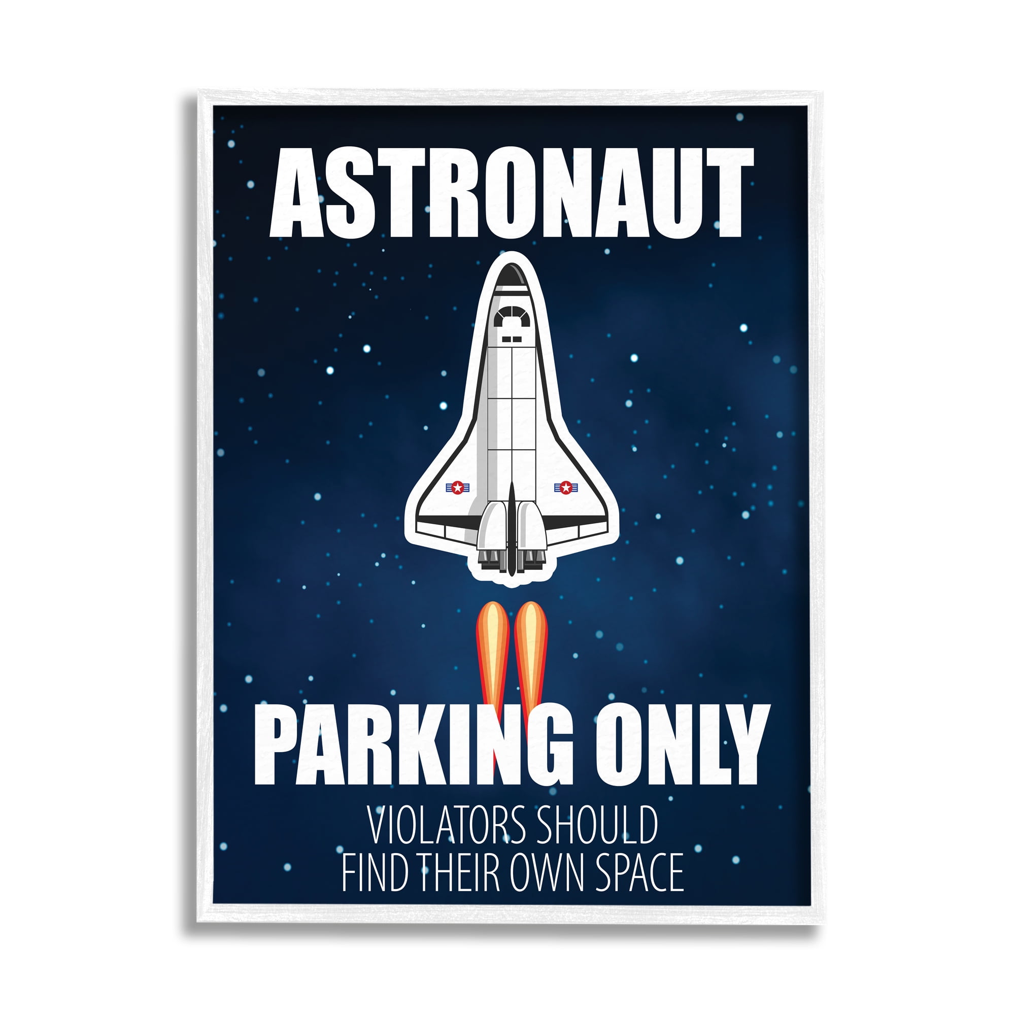 Stupell Industries Astronaut Parking Only Sign Kids Space Jet Humor Kids Painting White framed Art Print Wall Art, 24 x 30, Design by Kim Allen