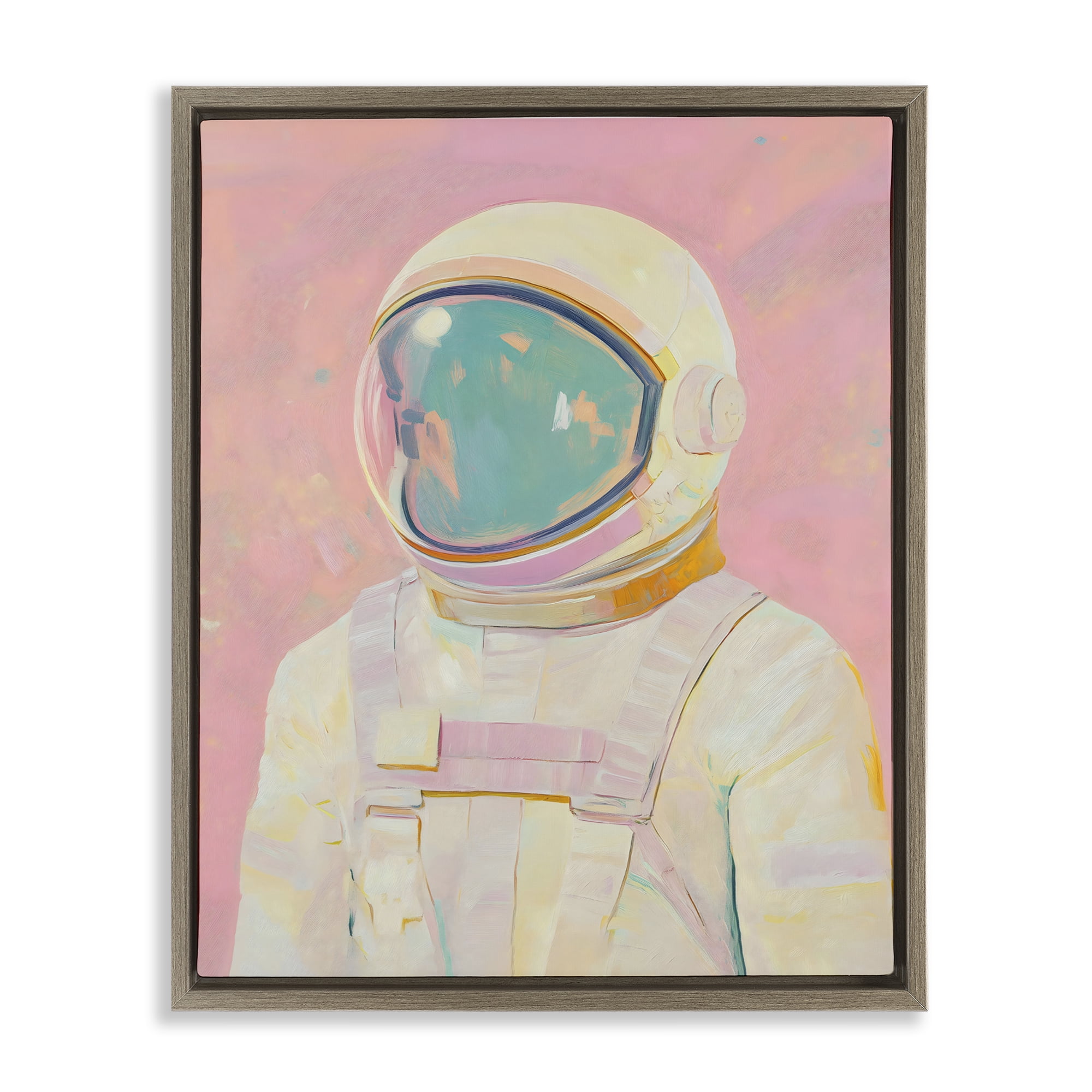 Stupell Industries Astronaut Portrait in Pink Dream Brown Framed Floater Canvas Wall Art, design by The Prints Vibe