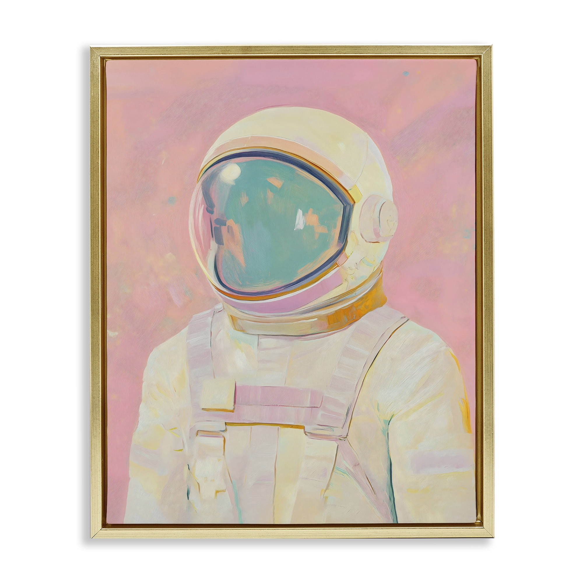 Stupell Industries Astronaut Portrait in Pink Dream Gold Framed Floater Canvas Wall Art, design by The Prints Vibe