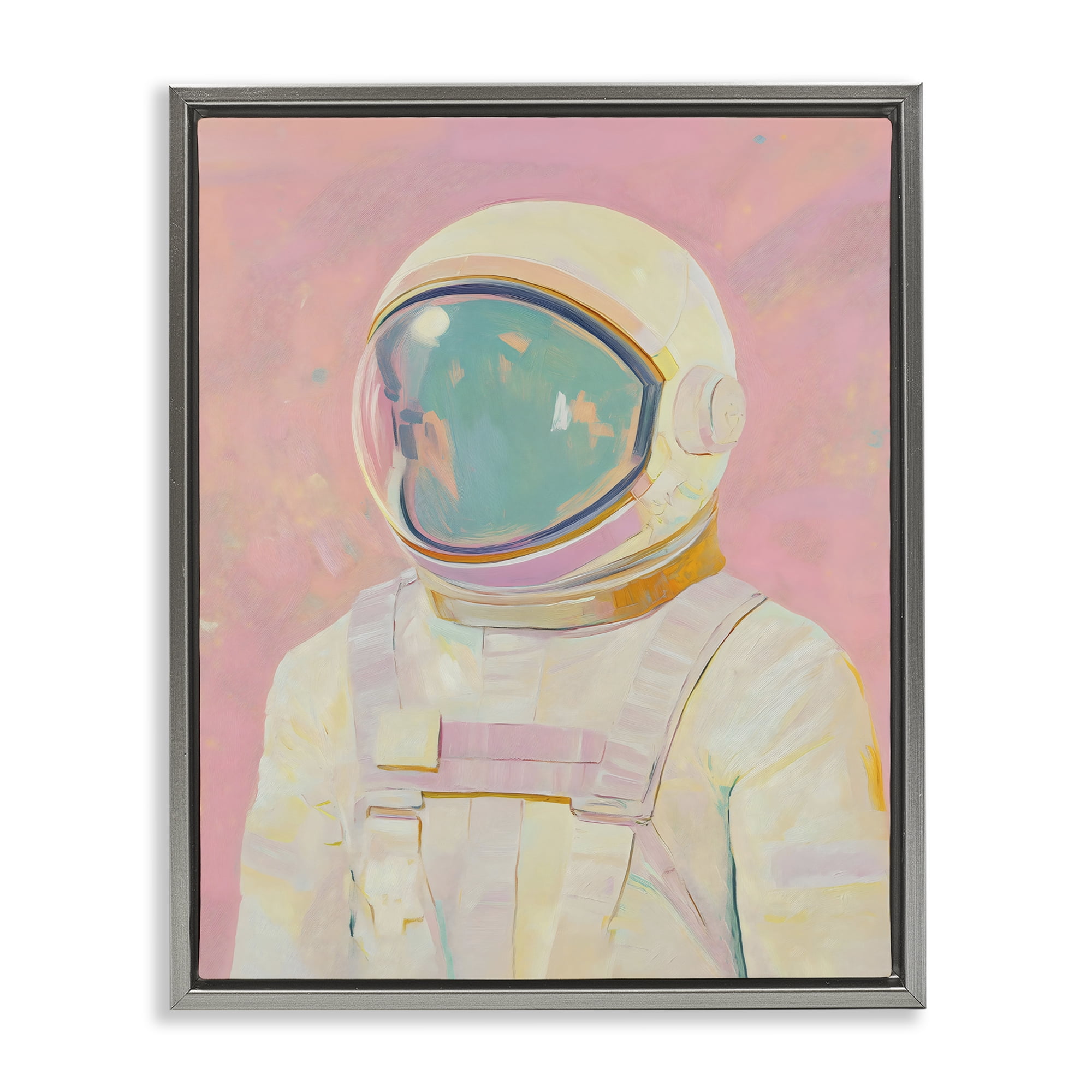 Stupell Industries Astronaut Portrait in Pink Dream Gray Framed Floater Canvas Wall Art, design by The Prints Vibe