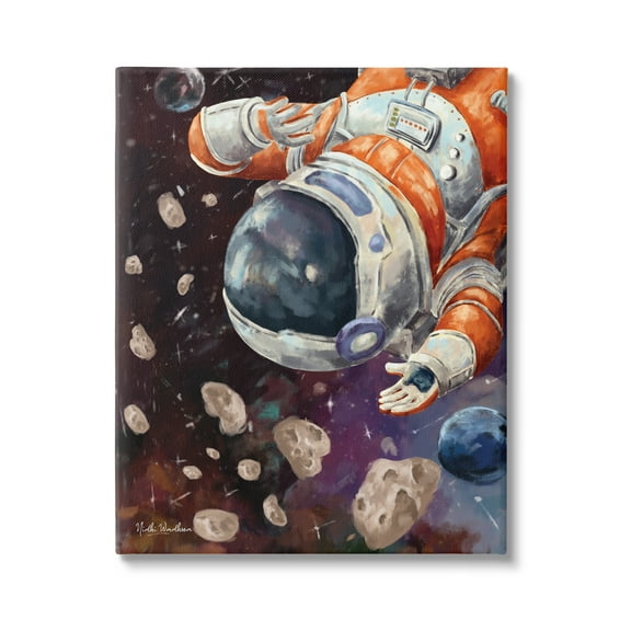 Stupell Industries Astronaut & Space Asteroids Art for Kids Painting Gallery Wrapped Canvas Print Wall Art, 24 x 30