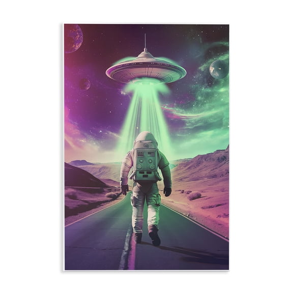 Stupell Industries Astronaut Walking Toward UFO Fantasy & Sci-Fi Painting Unframed Art Print Wall Art, 10 x 15