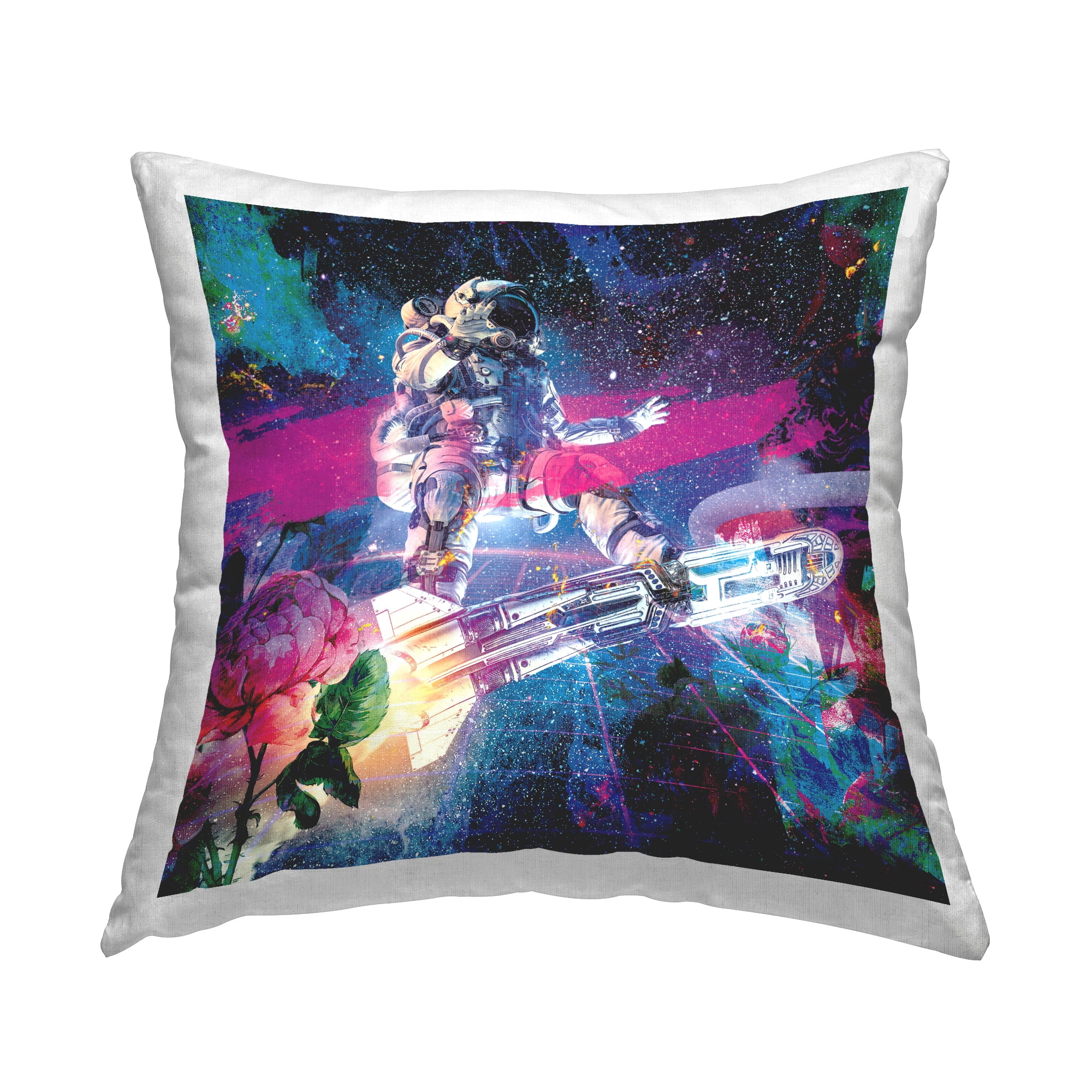 Stupell Industries Astronaut in Outer Space Collage Square Decorative Printed Throw Pillow Design By Neo Mechanica, 18 x 18