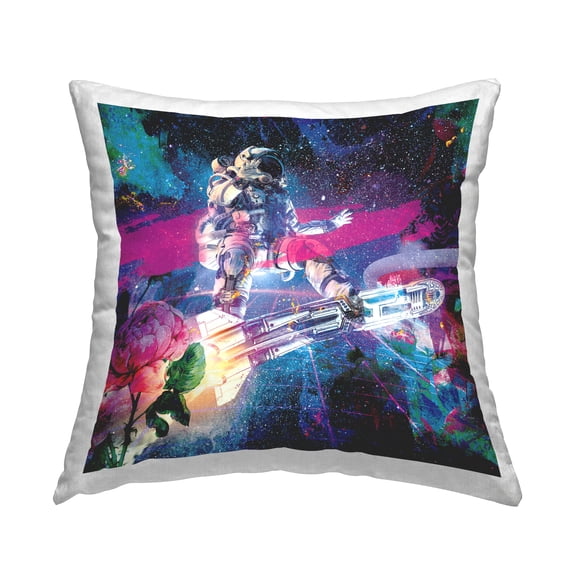 Stupell Industries Astronaut in Outer Space Collage Square Decorative Printed Throw Pillow Design By Neo Mechanica, 18 x 18