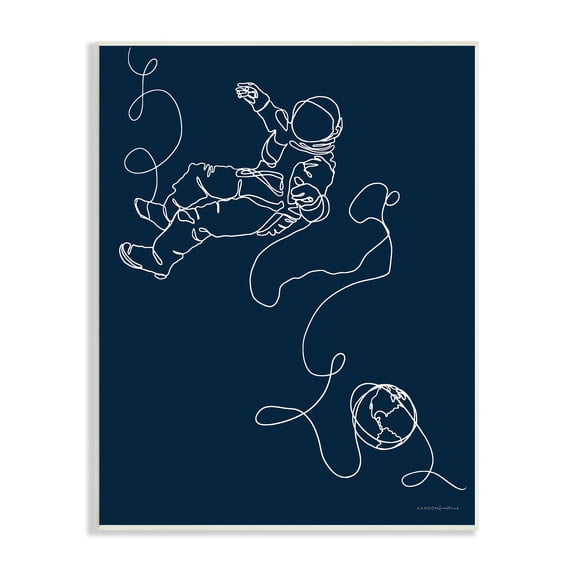 Stupell Industries Astronaut in Outer Space Over Earth Line Drawing, 10 x 15, Design by Kamdon Kreations