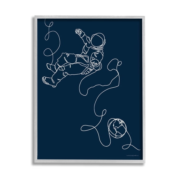 Stupell Industries Astronaut in Outer Space Over Earth Line Drawing, 11 x 14, Design by Kamdon Kreations