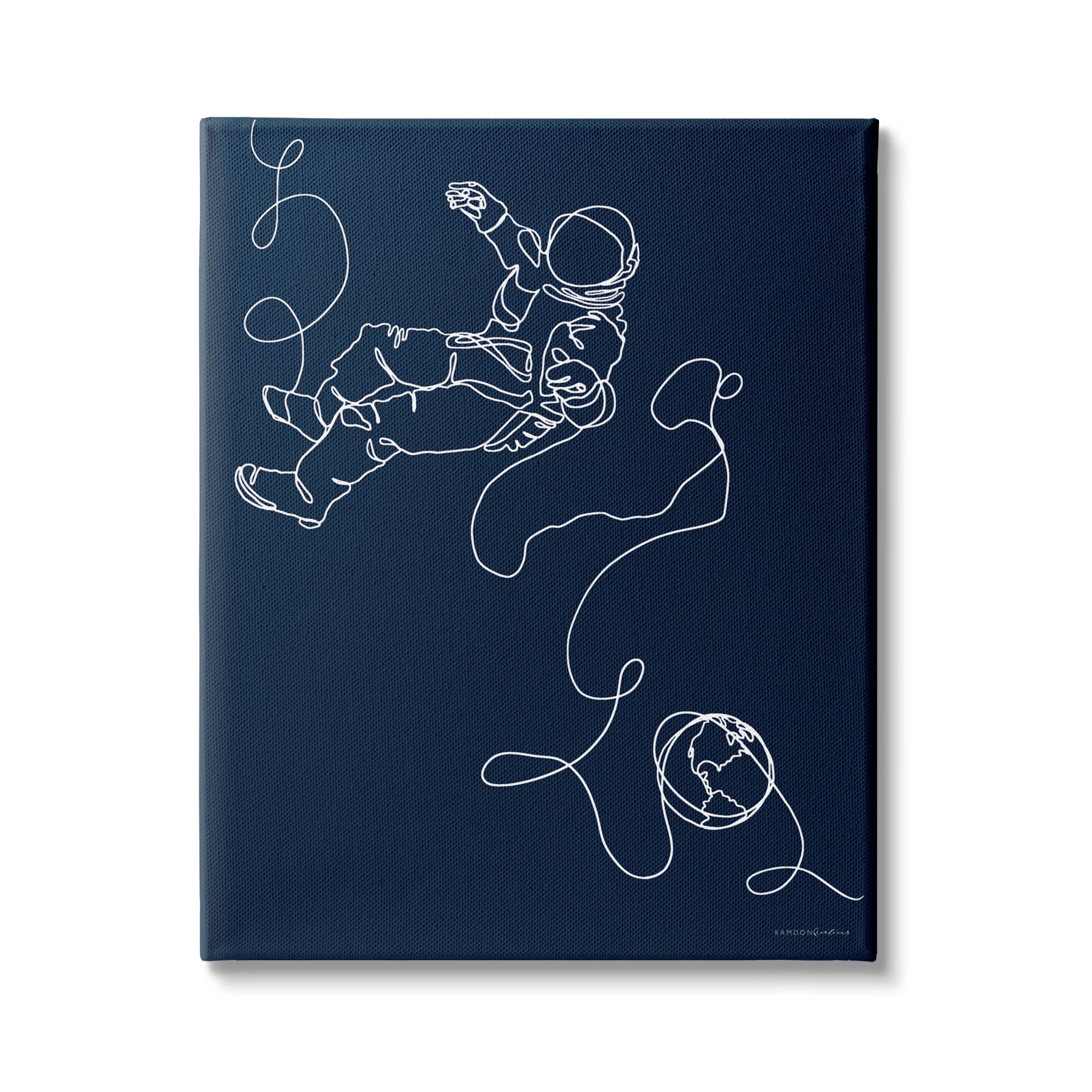 Stupell Industries Astronaut in Outer Space Over Earth Line Drawing, 16 x 20, Design by Kamdon Kreations