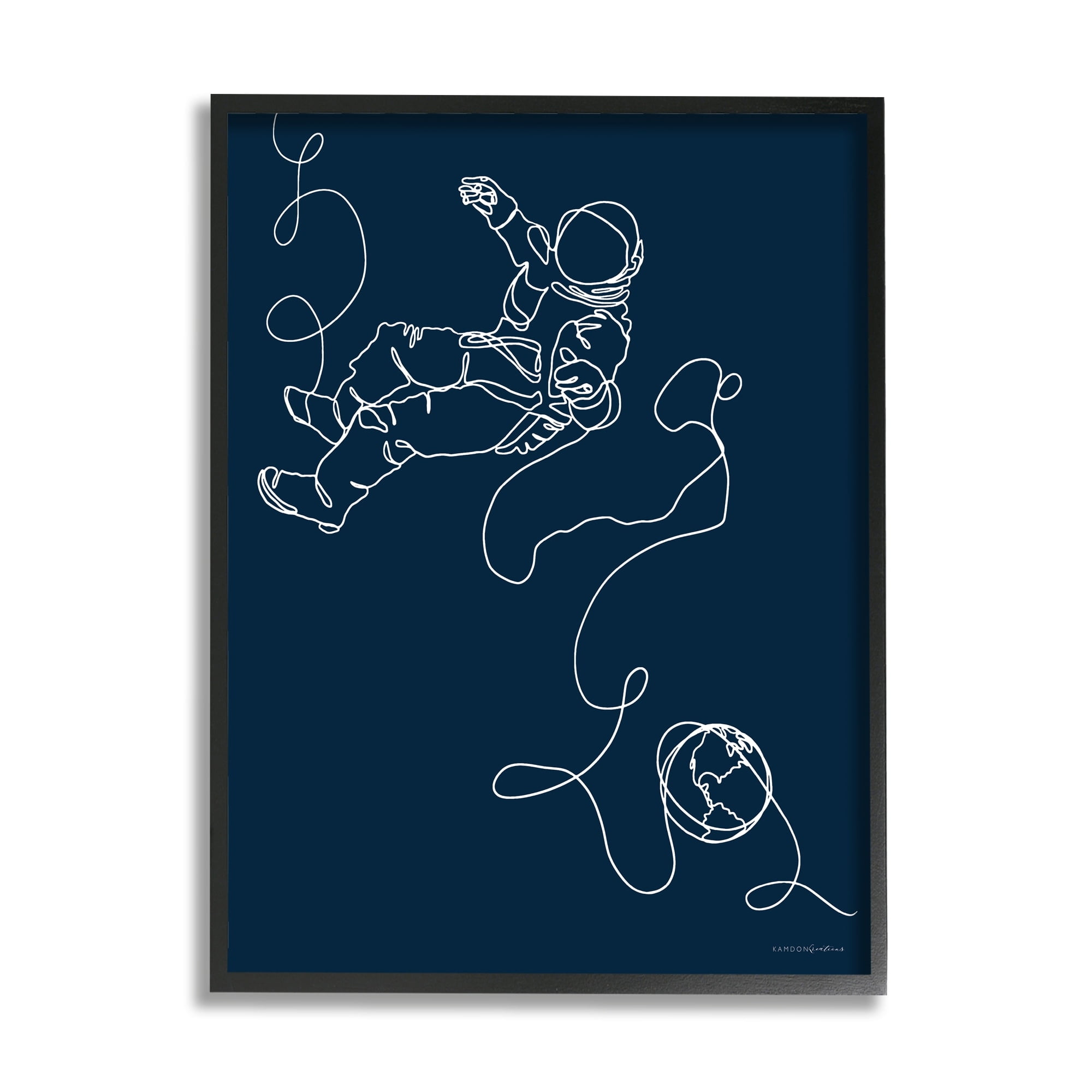 Stupell Industries Astronaut in Outer Space Over Earth Line Drawing, 24 x 30, Design by Kamdon Kreations