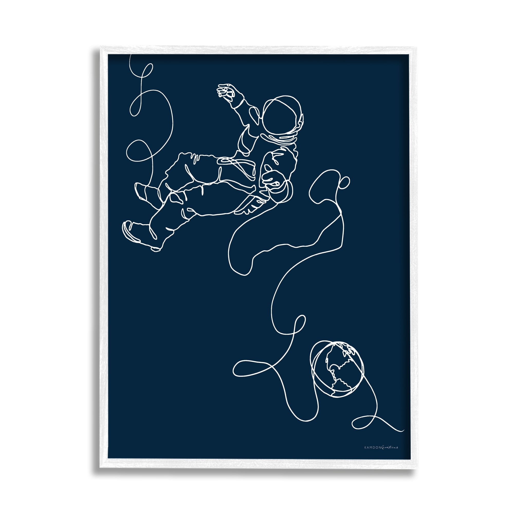 Stupell Industries Astronaut in Outer Space Over Earth Line Drawing, 24 x 30, Design by Kamdon Kreations