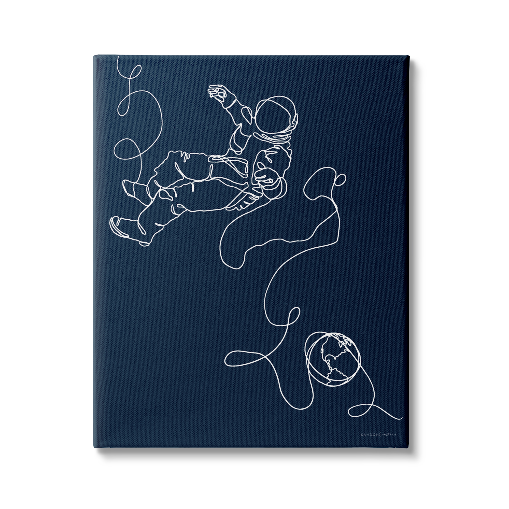 Stupell Industries Astronaut in Outer Space Over Earth Line Drawing, 36 x 48, Design by Kamdon Kreations