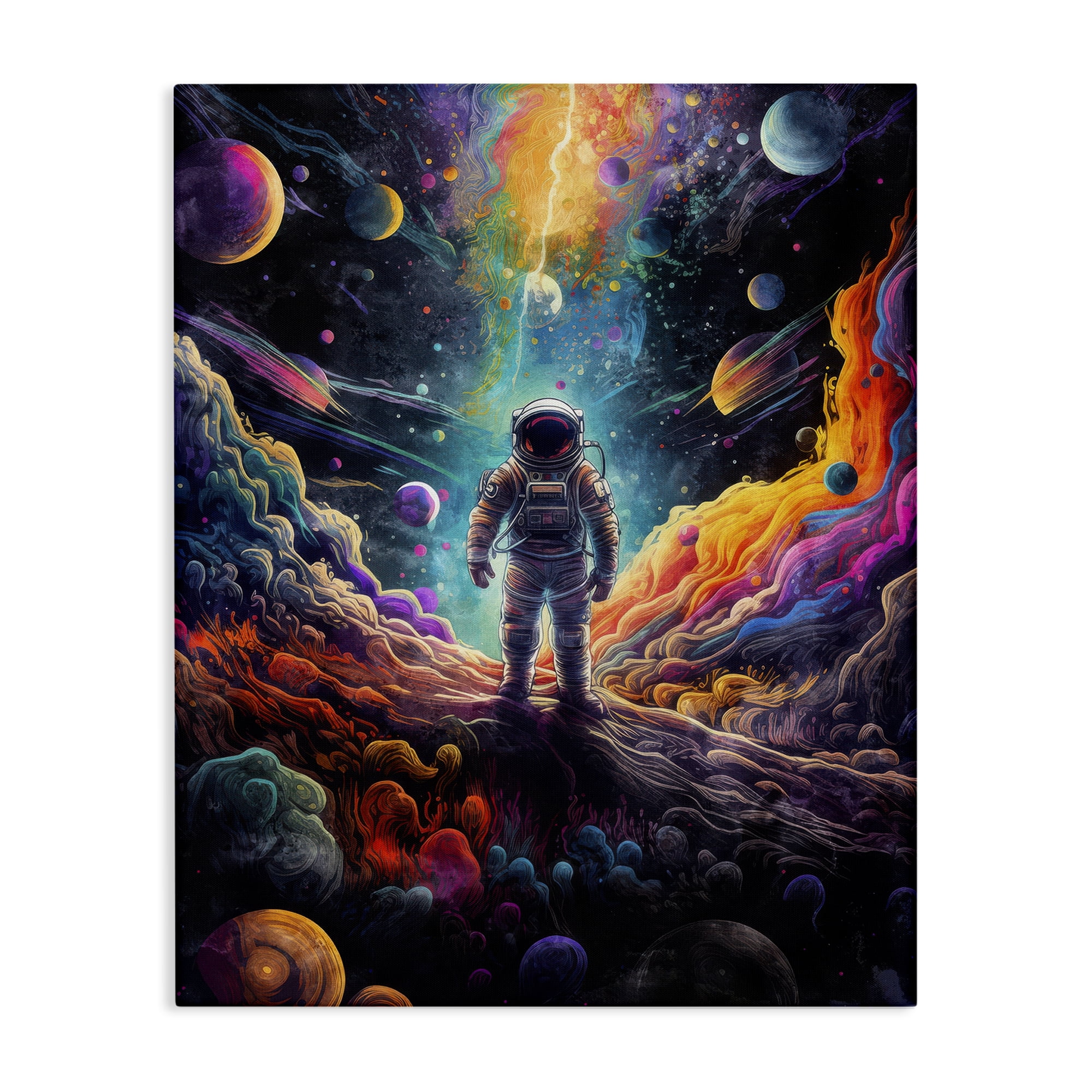 Stupell Industries Astronaut on Planet Terrain Astrology & Stars Painting Wrapped Canvas Art Print Wall Art, 24 x 30