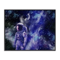Stupell Industries Astronaut with Blue Nebula Outer Space Painting Black Framed Art Print Wall Art, 14 x 11
