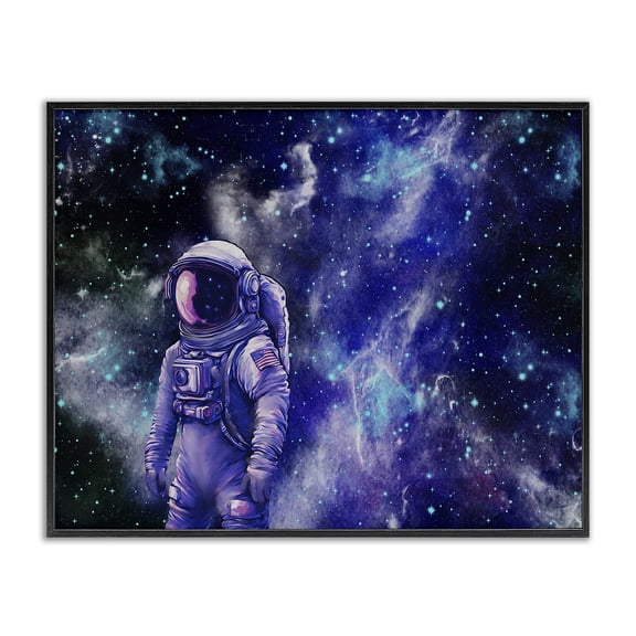 Stupell Industries Astronaut with Blue Nebula Outer Space Painting Black Framed Art Print Wall Art, 14 x 11