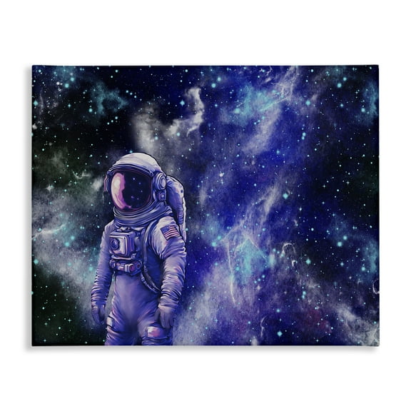 Stupell Industries Astronaut with Blue Nebula Outer Space Painting Wrapped Canvas Canvas Art Print Wall Art, 40 x 30
