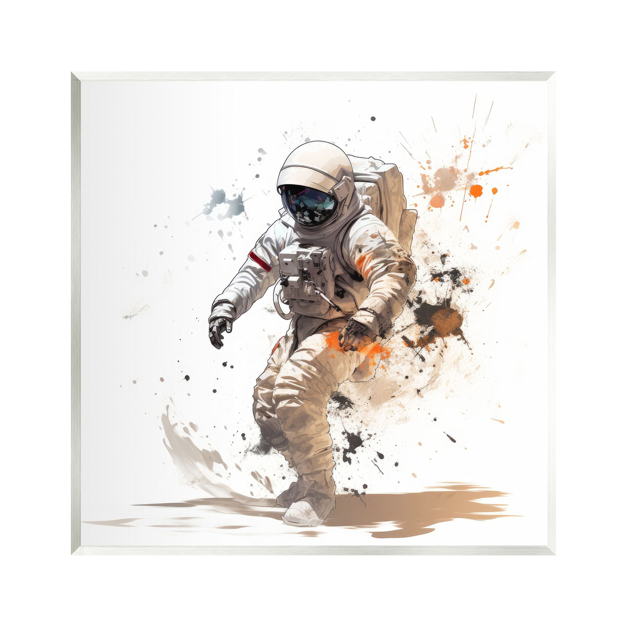 Stupell Industries Astronaut with Modern Splash Abstract Painting Unframed Art Print Wall Art, 12 x 12