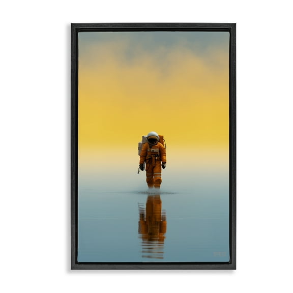 Stupell Industries Astronaut with Ombre Sunset People Painting Black Floater Framed Canvas Art Print Wall Art, 17 x 25