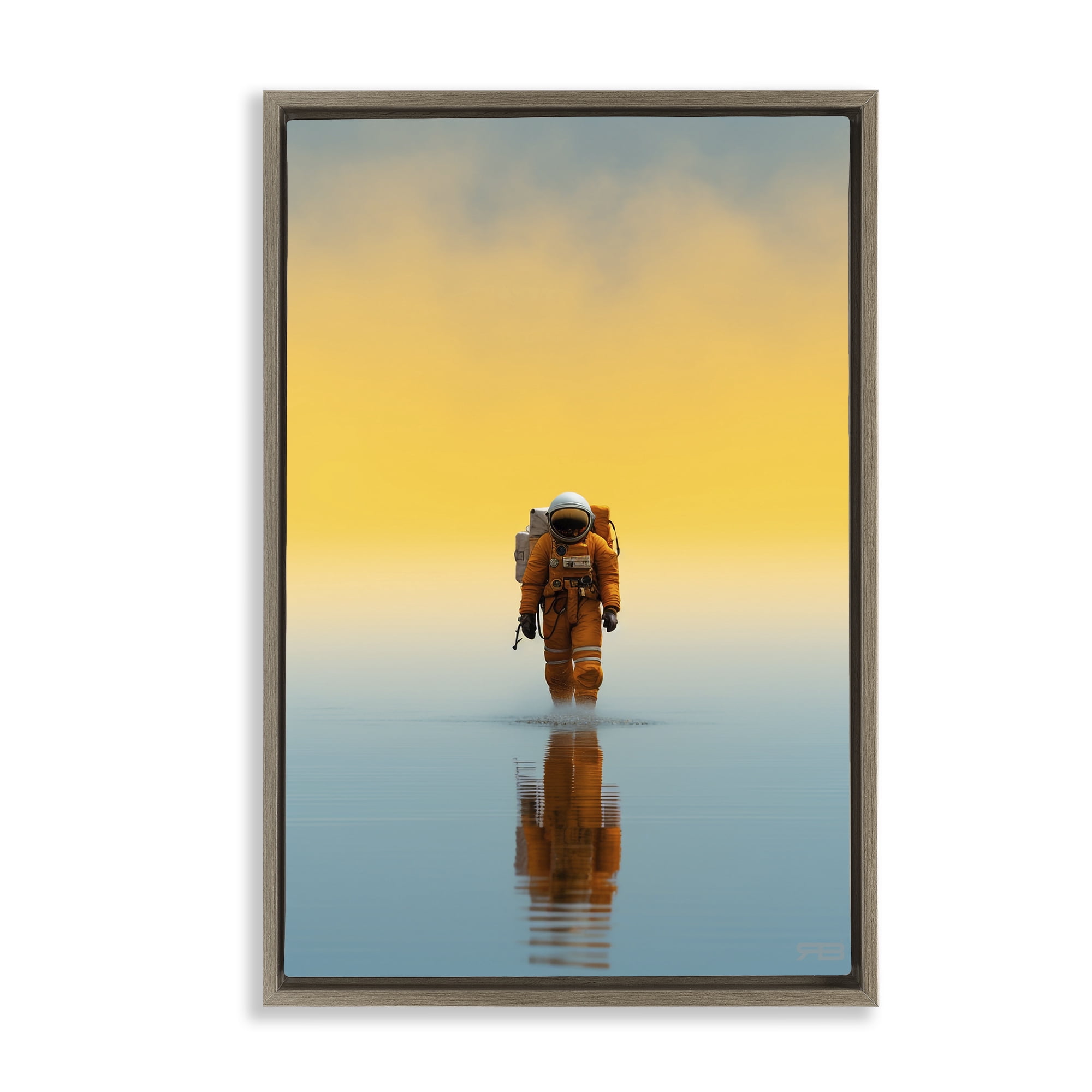Stupell Industries Astronaut with Ombre Sunset People Painting Brown Floater Framed Canvas Art Print Wall Art, 17 x 25