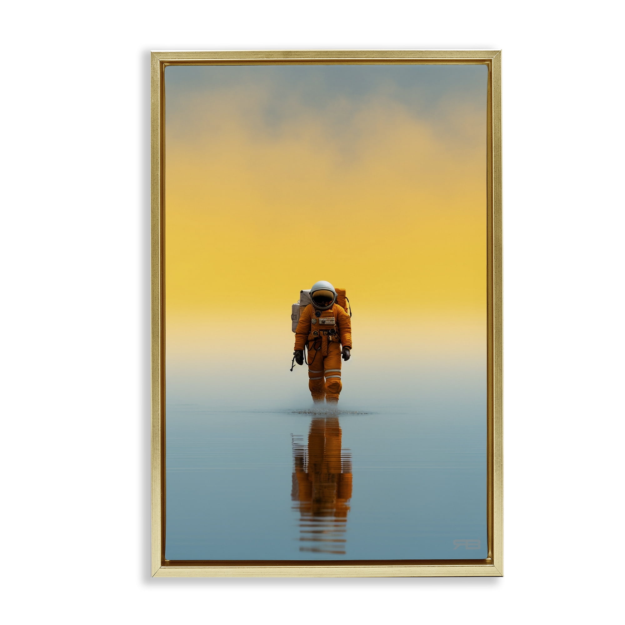 Stupell Industries Astronaut with Ombre Sunset People Painting Gold Floater Framed Canvas Art Print Wall Art, 17 x 25