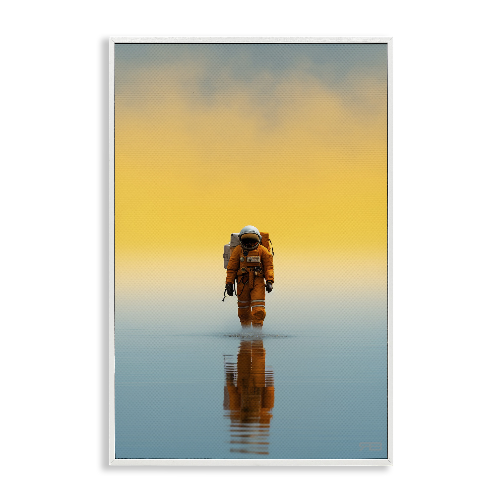 Stupell Industries Astronaut with Ombre Sunset People Painting White Framed Art Print Wall Art, 12 x 18